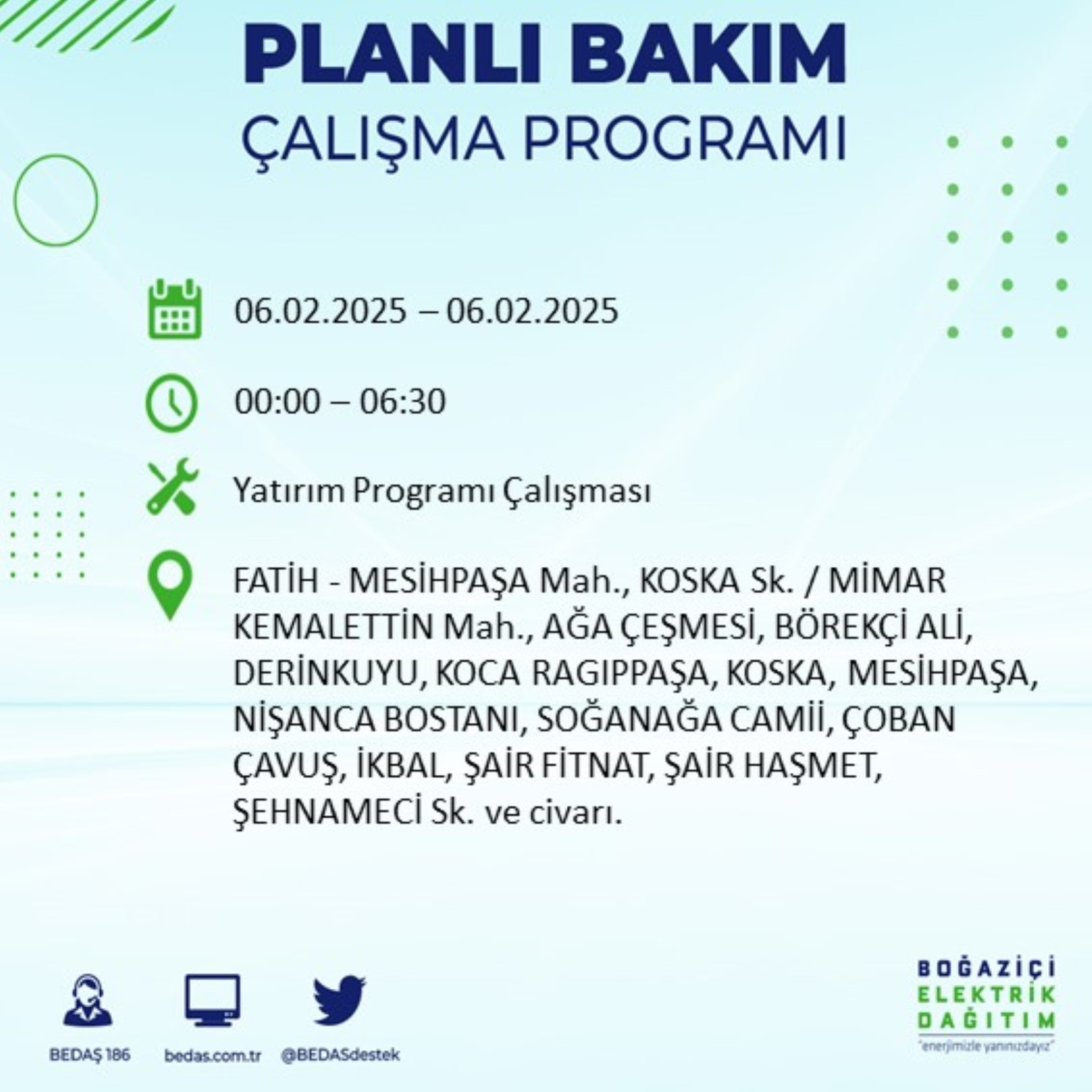 BEDAŞ açıkladı... İstanbul'da elektrik kesintisi: 6 Şubat'ta hangi mahalleler etkilenecek?