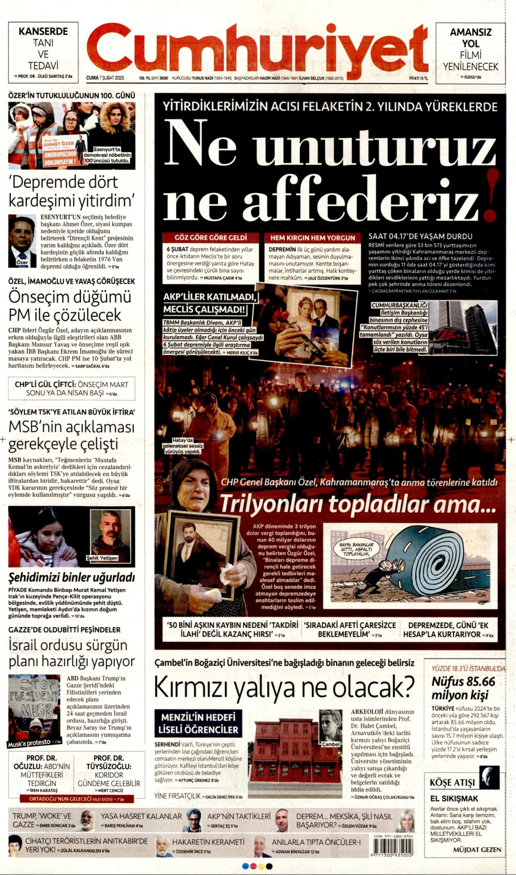 Erdoğan'ın 6 Şubat konuşması gazetelerde: Bizden başkası altından kalkamazdı (7 Şubat 2025 gazete manşetleri)