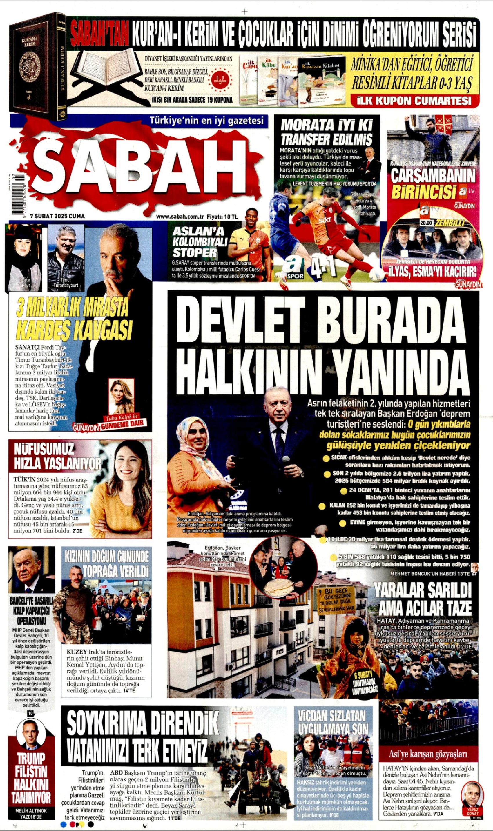Erdoğan'ın 6 Şubat konuşması gazetelerde: Bizden başkası altından kalkamazdı (7 Şubat 2025 gazete manşetleri)