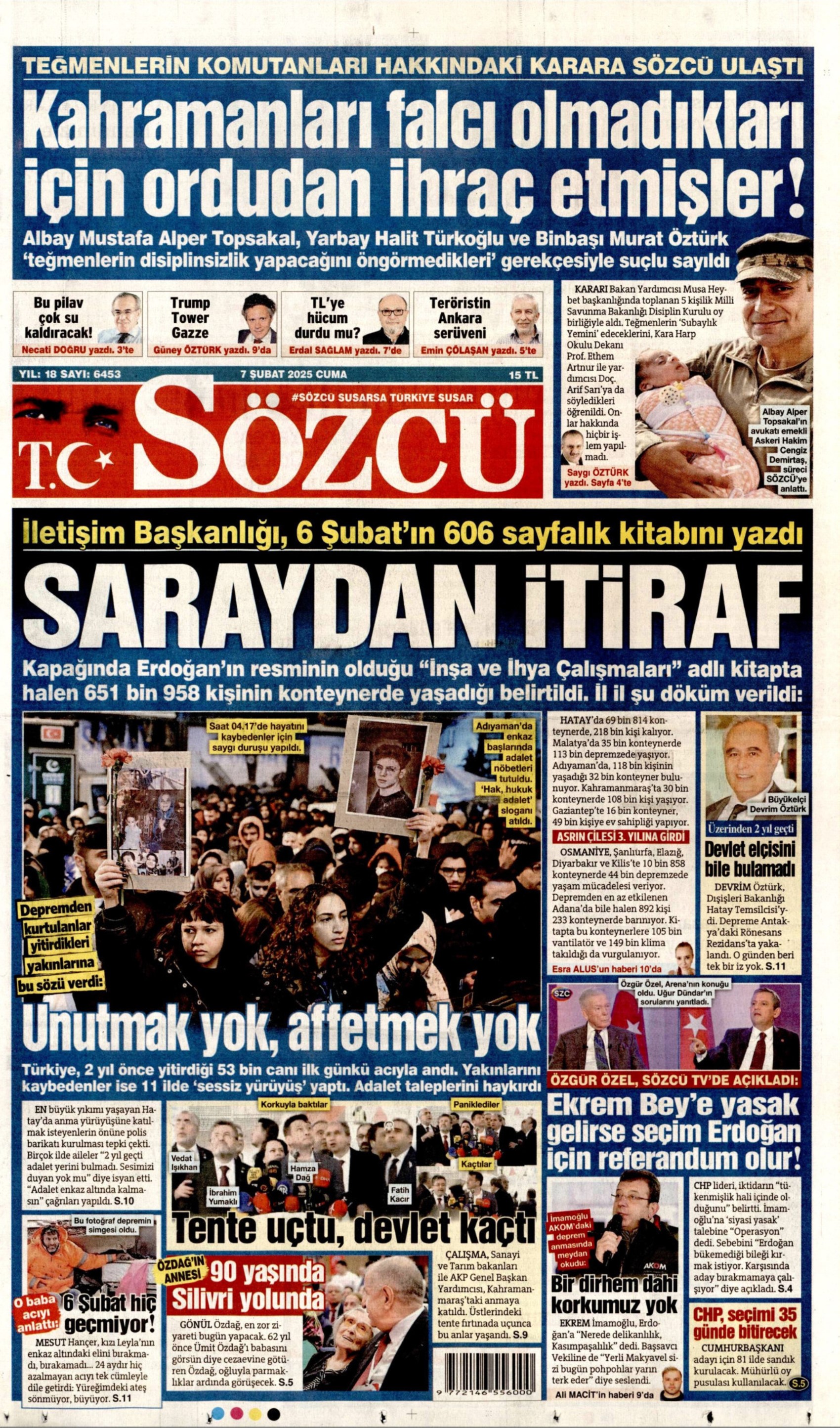 Erdoğan'ın 6 Şubat konuşması gazetelerde: Bizden başkası altından kalkamazdı (7 Şubat 2025 gazete manşetleri)