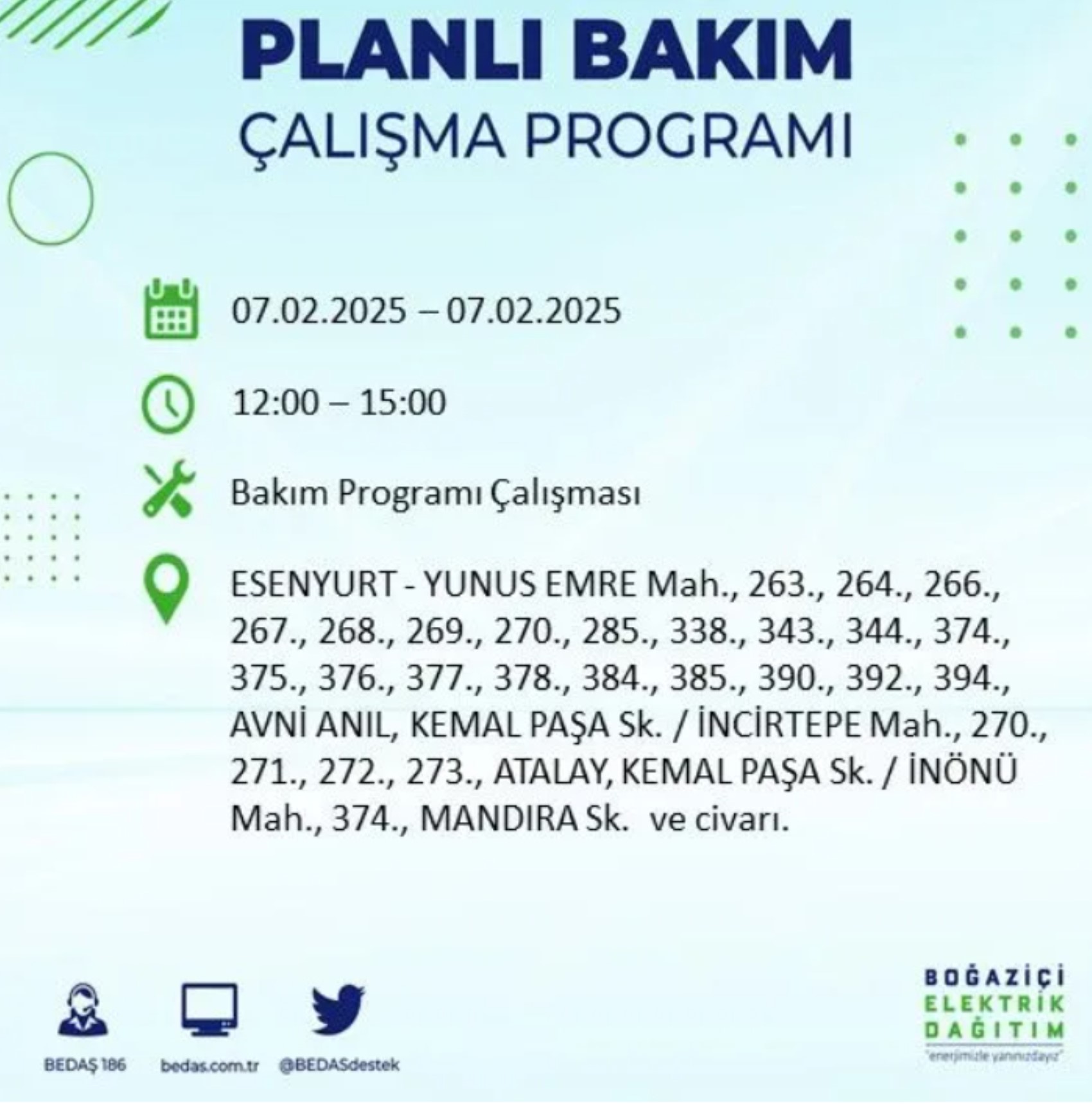 BEDAŞ açıkladı... İstanbul'da elektrik kesintisi: 7 Şubat'ta hangi mahalleler etkilenecek?