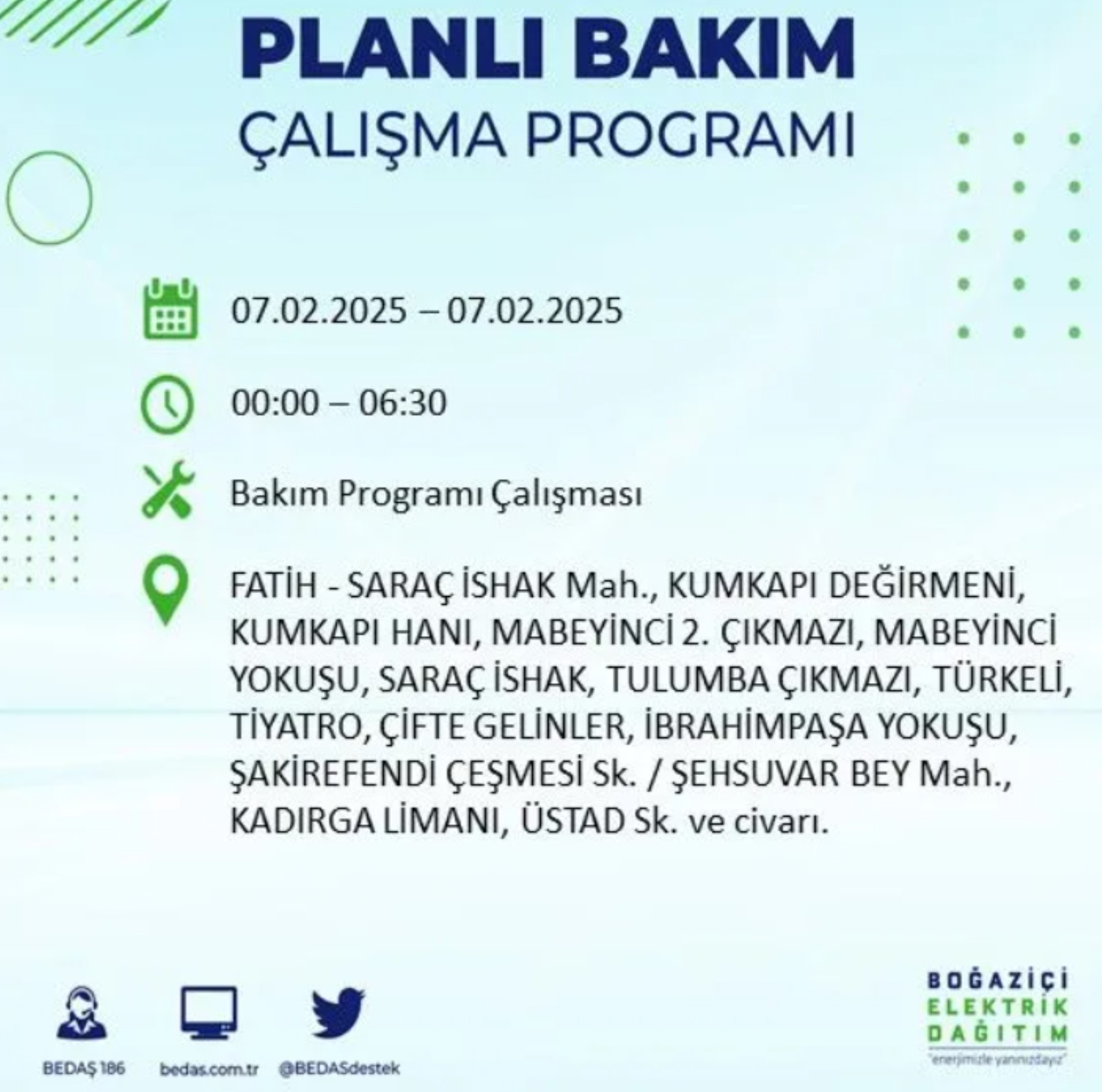 BEDAŞ açıkladı... İstanbul'da elektrik kesintisi: 7 Şubat'ta hangi mahalleler etkilenecek?