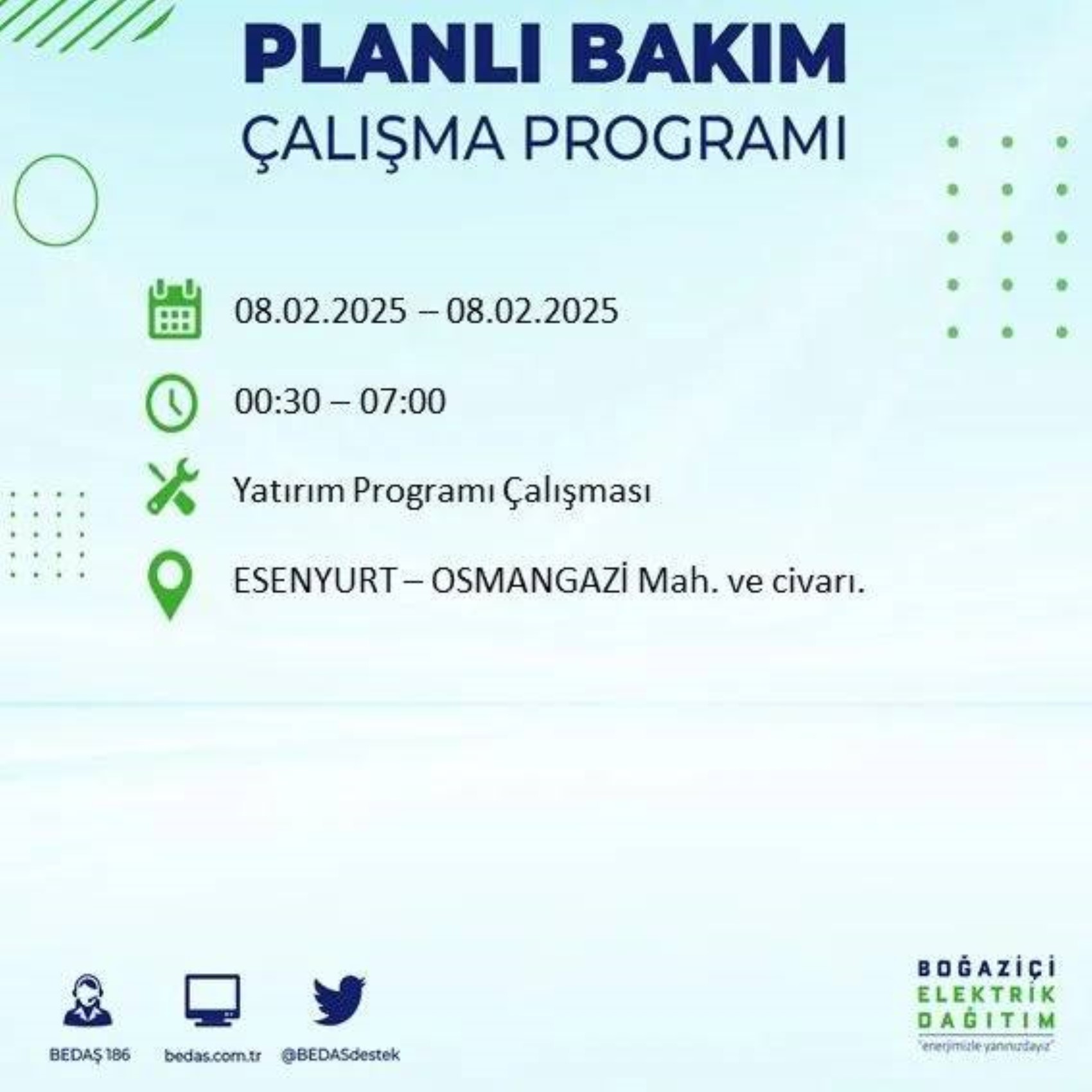 BEDAŞ açıkladı... Bugün İstanbul'da nerede elektrik kesintisi yaşanacak? (8 Şubat 2025 Cumartesi)