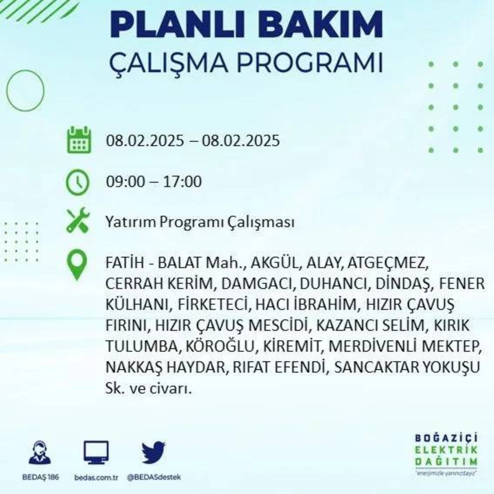 BEDAŞ açıkladı... Bugün İstanbul'da nerede elektrik kesintisi yaşanacak? (8 Şubat 2025 Cumartesi)