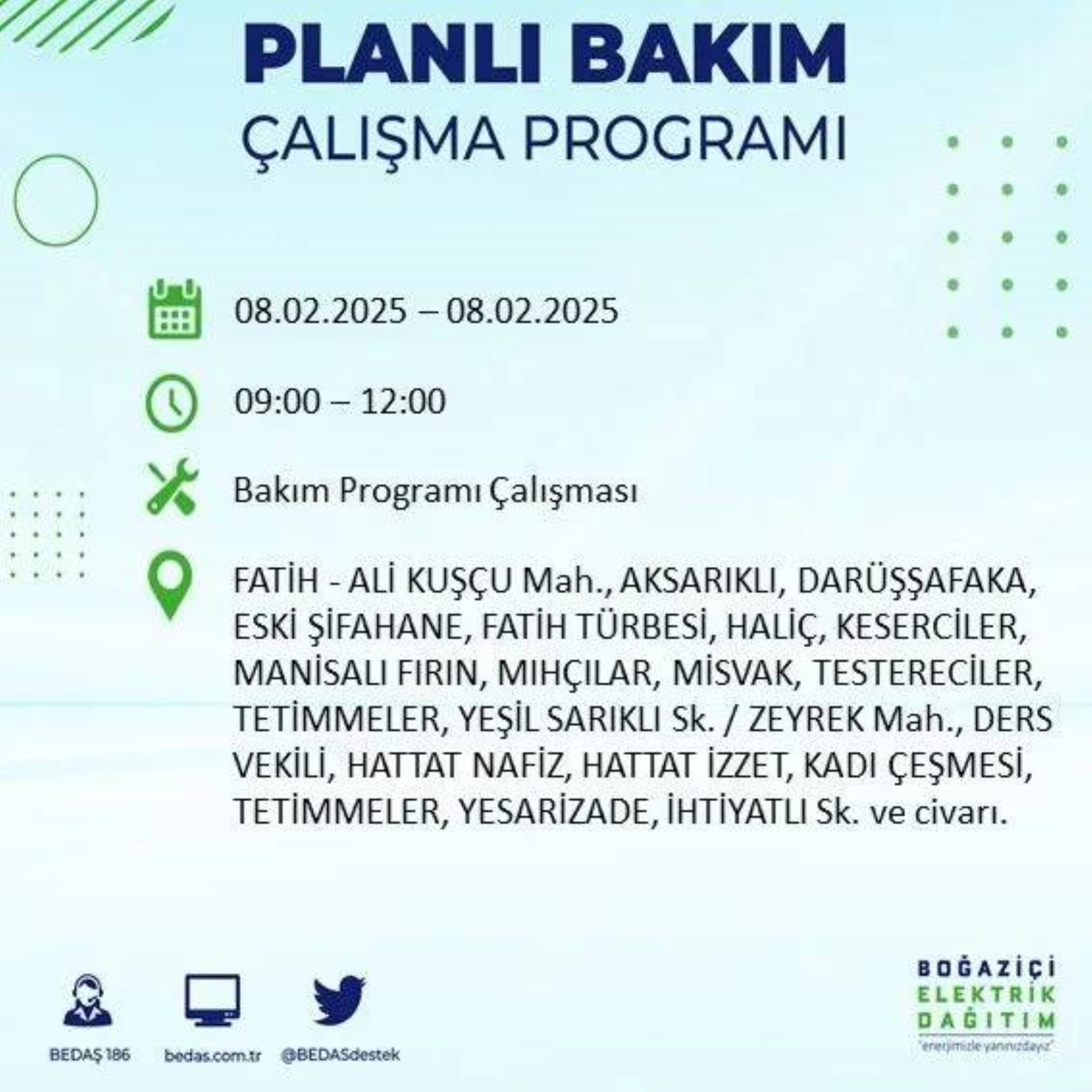 BEDAŞ açıkladı... Bugün İstanbul'da nerede elektrik kesintisi yaşanacak? (8 Şubat 2025 Cumartesi)