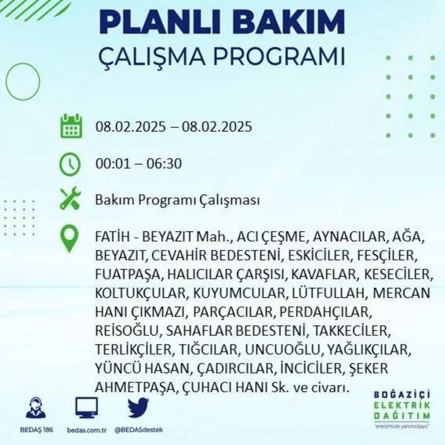 BEDAŞ açıkladı... Bugün İstanbul'da nerede elektrik kesintisi yaşanacak? (8 Şubat 2025 Cumartesi)