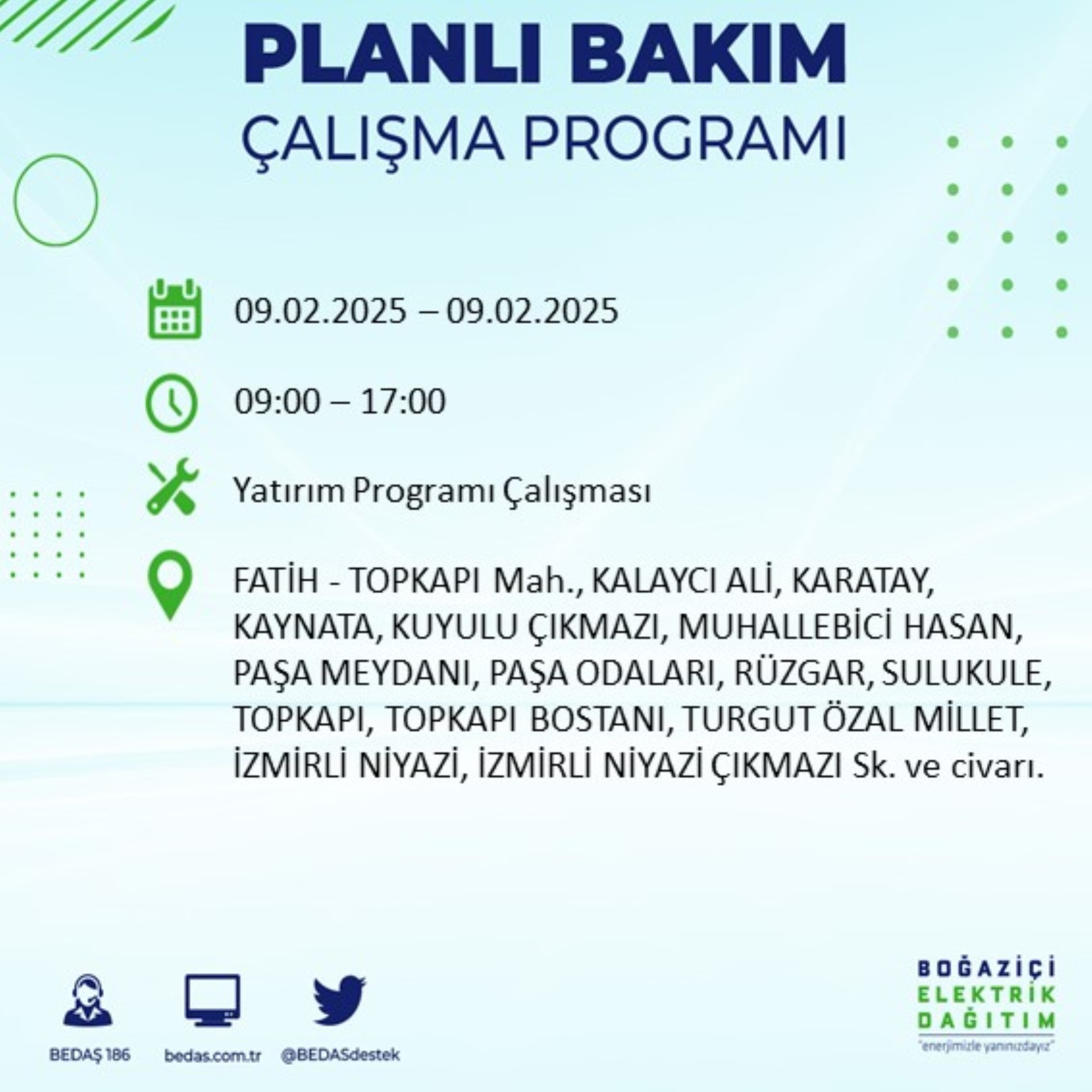 BEDAŞ açıkladı... İstanbul'da elektrik kesintisi: 9 Şubat'ta hangi mahalleler etkilenecek?