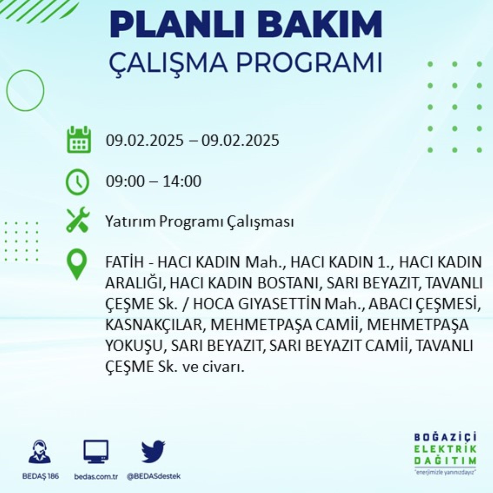 BEDAŞ açıkladı... İstanbul'da elektrik kesintisi: 9 Şubat'ta hangi mahalleler etkilenecek?