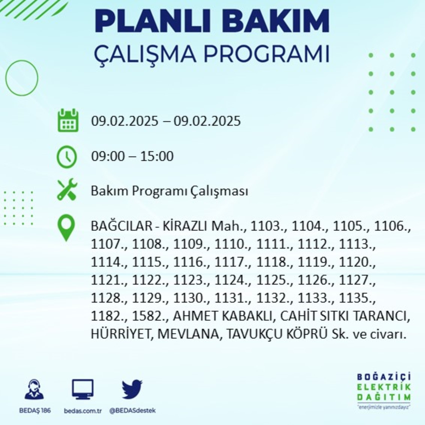 BEDAŞ açıkladı... İstanbul'da elektrik kesintisi: 9 Şubat'ta hangi mahalleler etkilenecek?