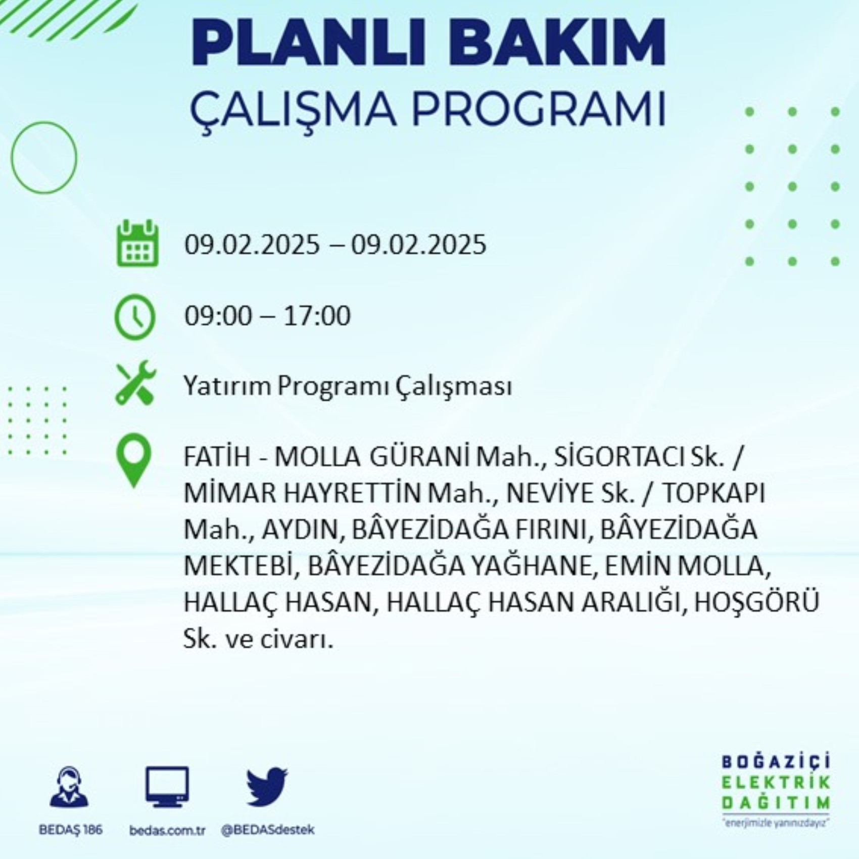 BEDAŞ açıkladı... İstanbul'da elektrik kesintisi: 9 Şubat'ta hangi mahalleler etkilenecek?