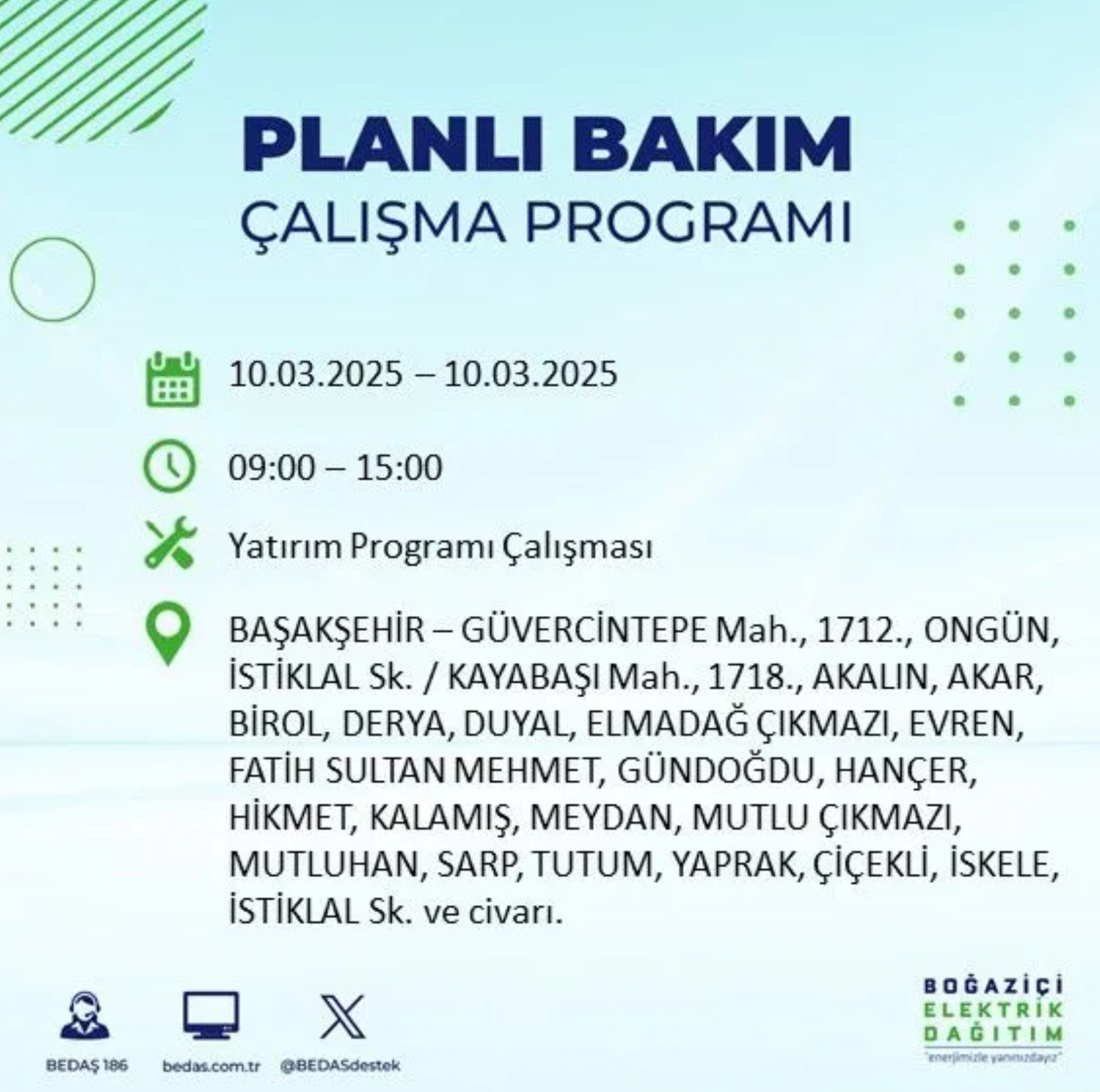 BEDAŞ açıkladı... İstanbul'da elektrik kesintisi: 10 Mart'ta hangi mahalleler etkilenecek?