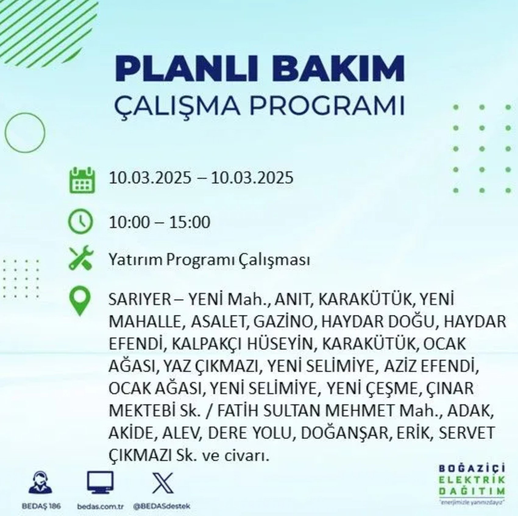 BEDAŞ açıkladı... İstanbul'da elektrik kesintisi: 10 Mart'ta hangi mahalleler etkilenecek?