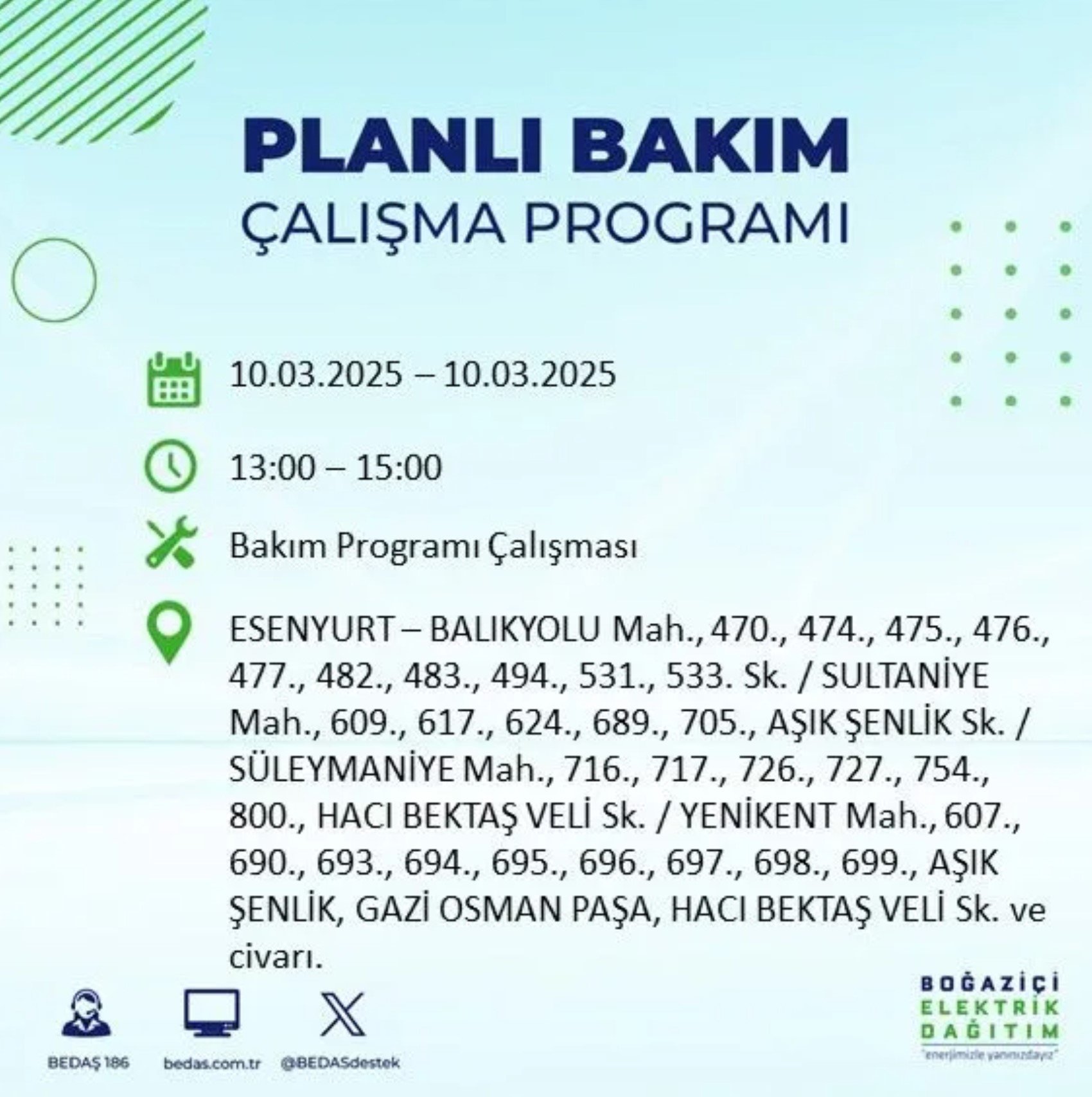 BEDAŞ açıkladı... İstanbul'da elektrik kesintisi: 10 Mart'ta hangi mahalleler etkilenecek?