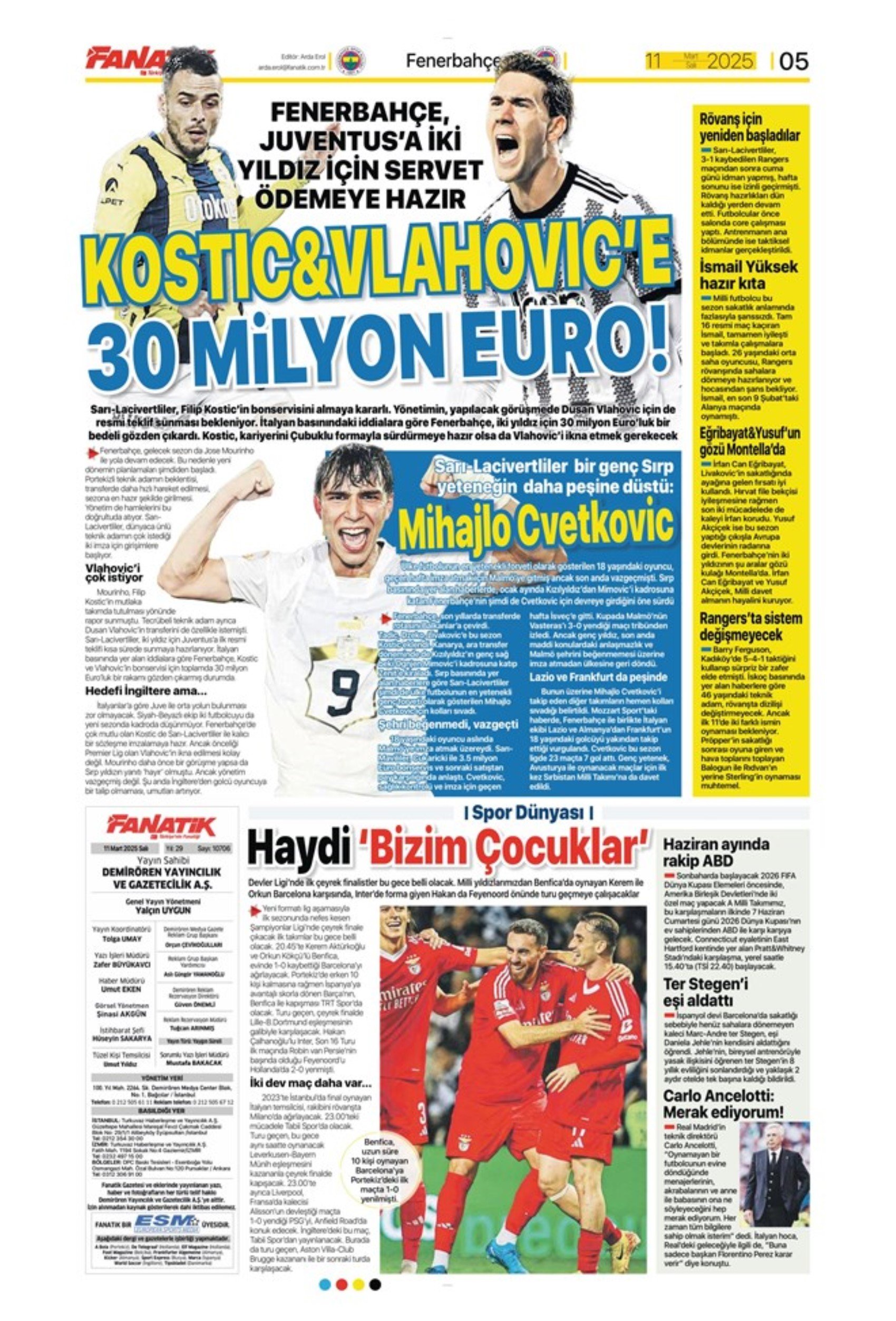 Sporda günün manşetleri: Fenerbahçe'de Vlahovic harekatı... Yusuf Akçiçek için dünya devleri devrede