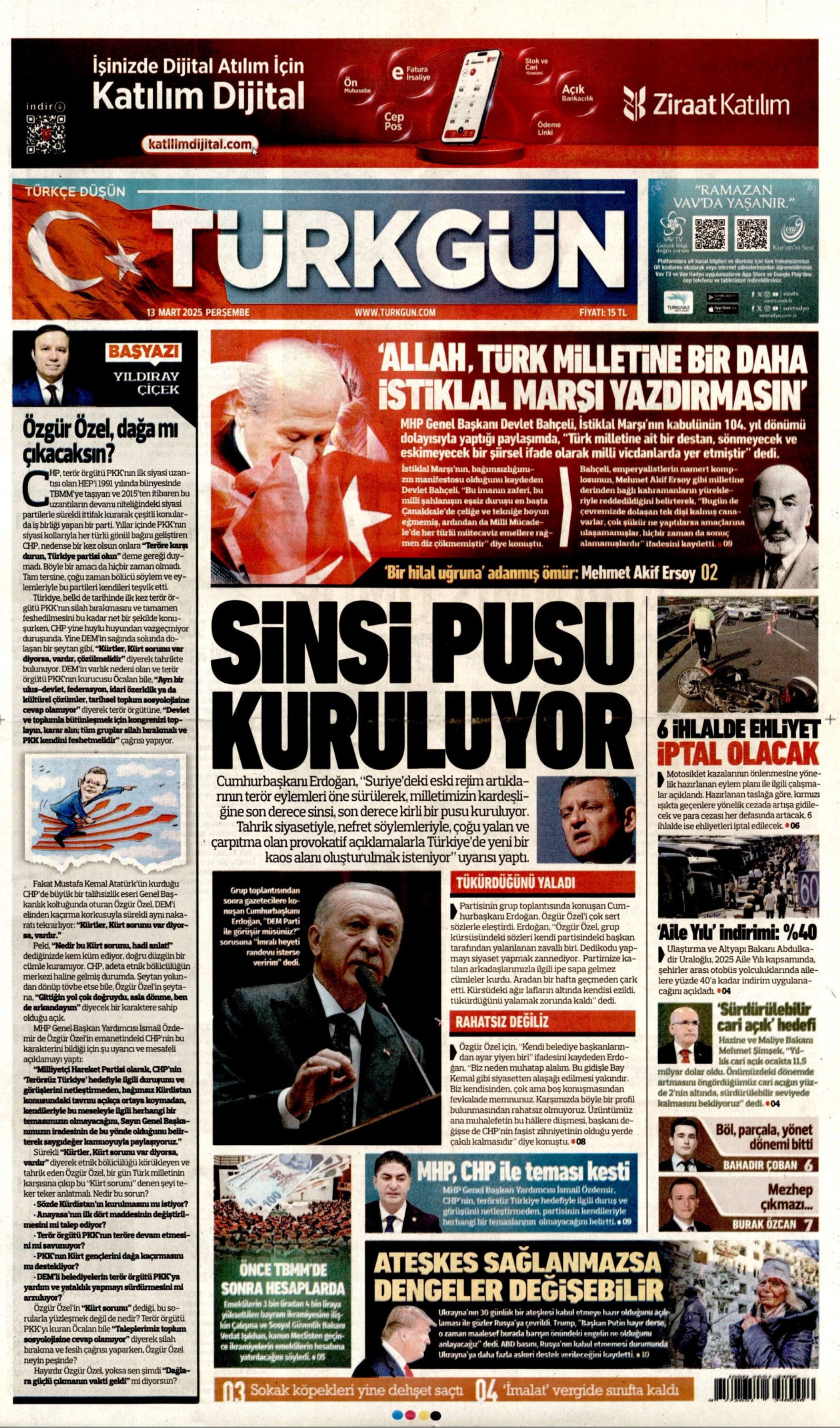 13 Mart 2025 gazete manşetleri: Gazeteler, Erdoğan'ın '3 bin liradan 4 bine çıktı, daha ne olacak' çıkışını nasıl gördü?