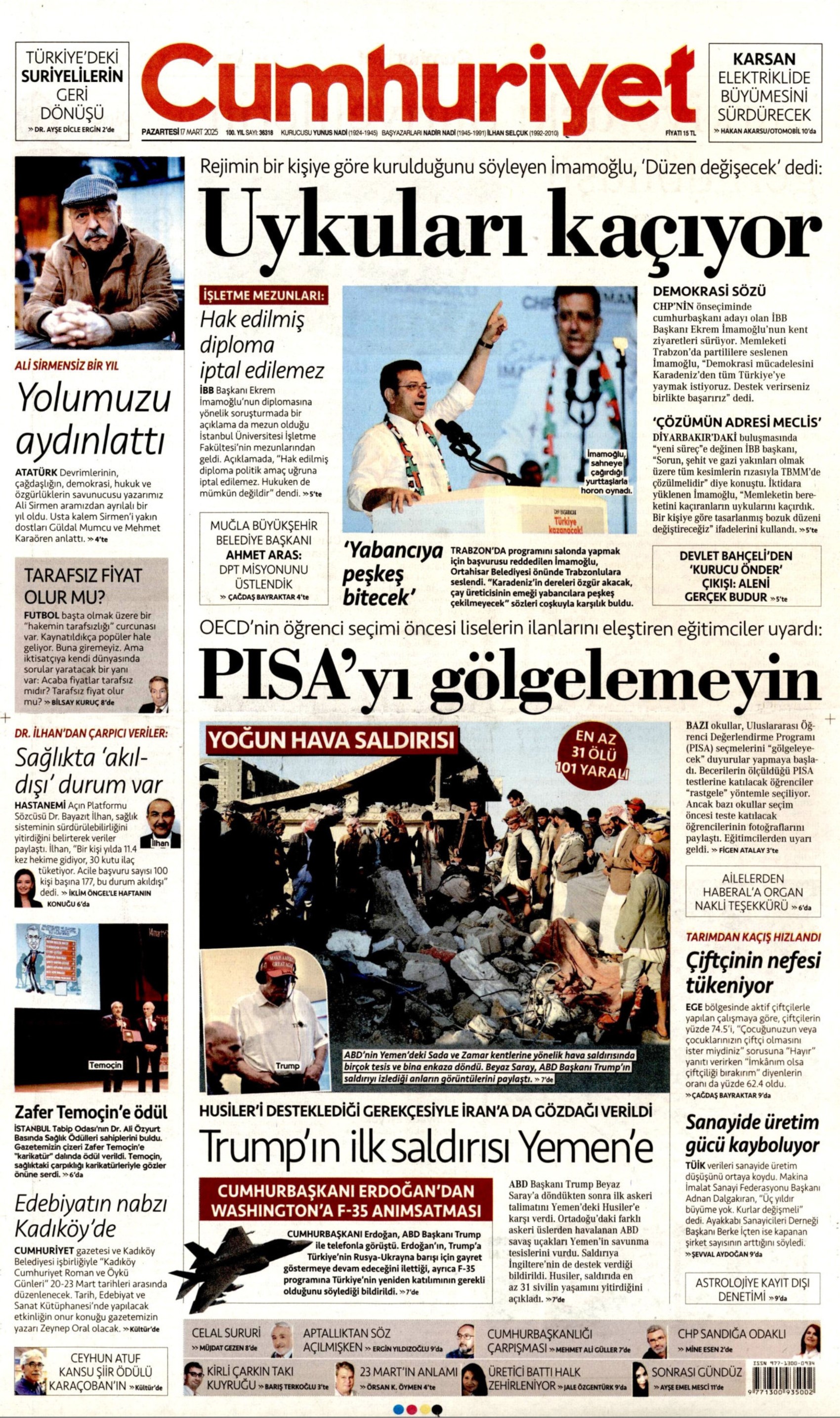 17 Mart 2025 gazete manşetleri
