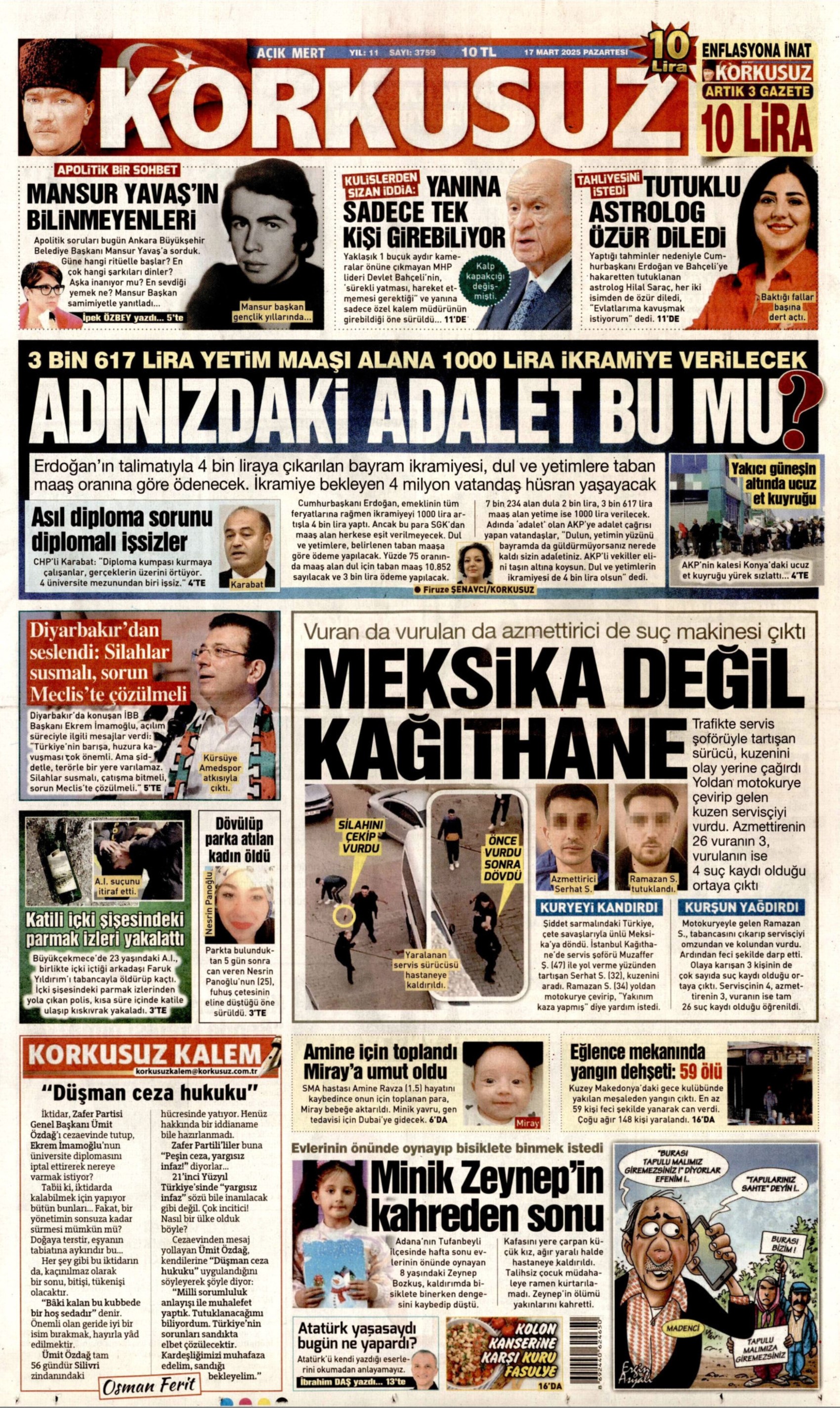17 Mart 2025 gazete manşetleri