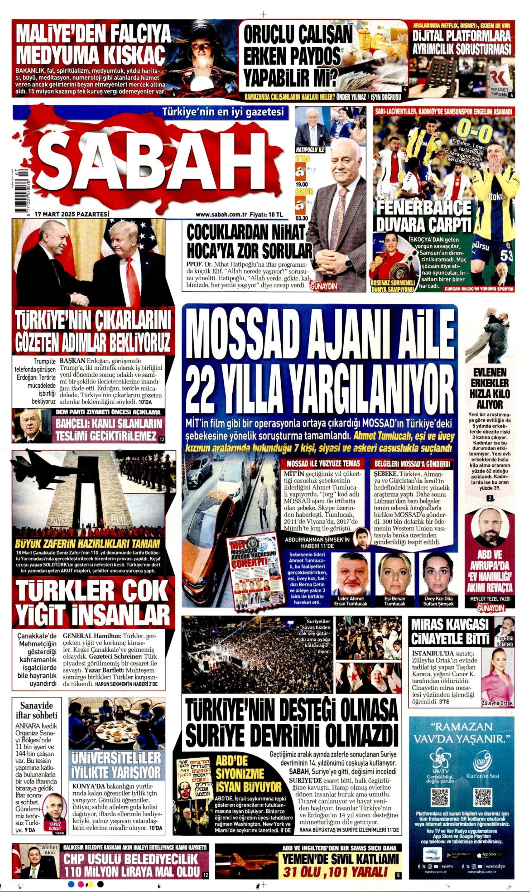 17 Mart 2025 gazete manşetleri
