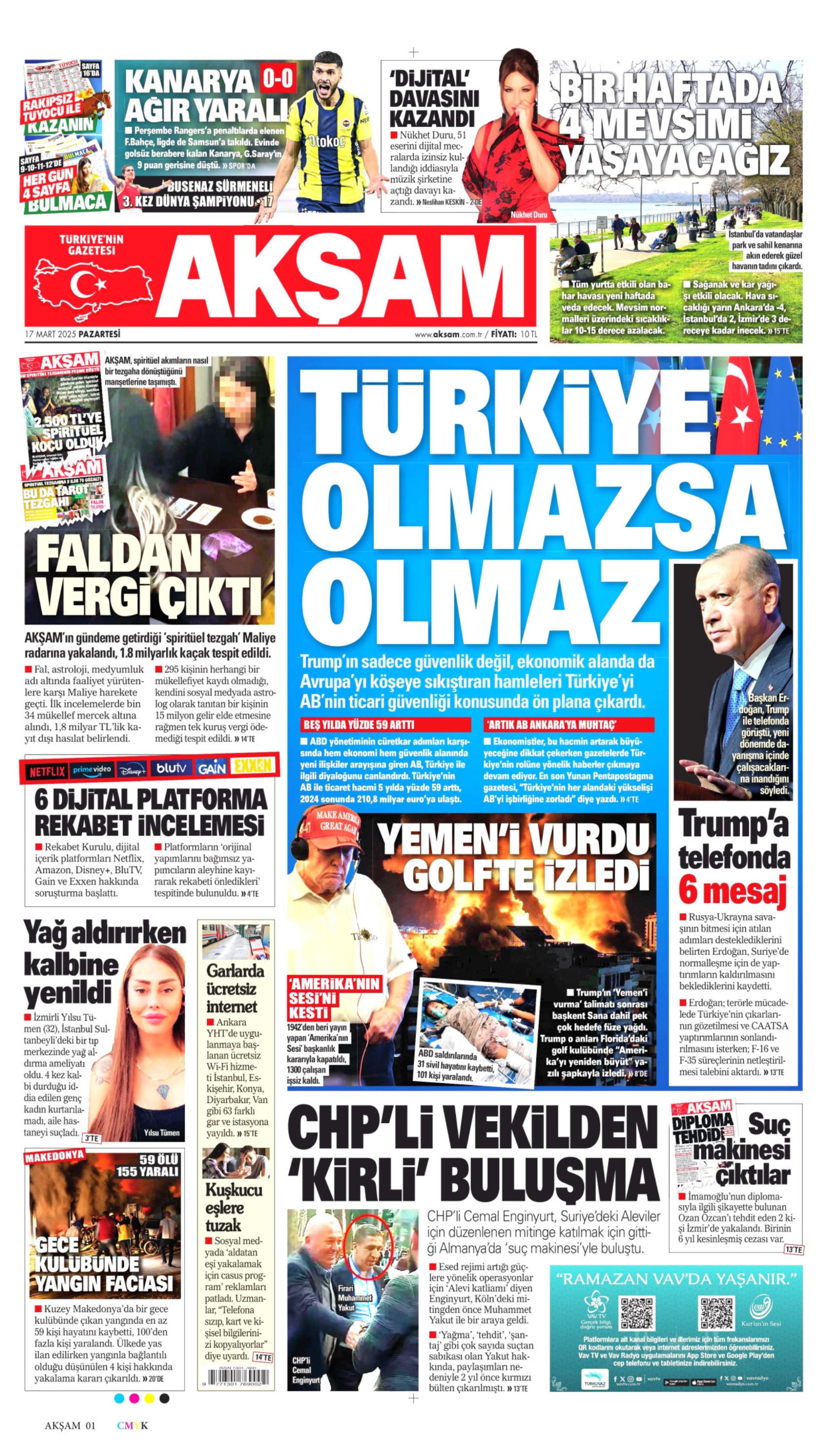 17 Mart 2025 gazete manşetleri