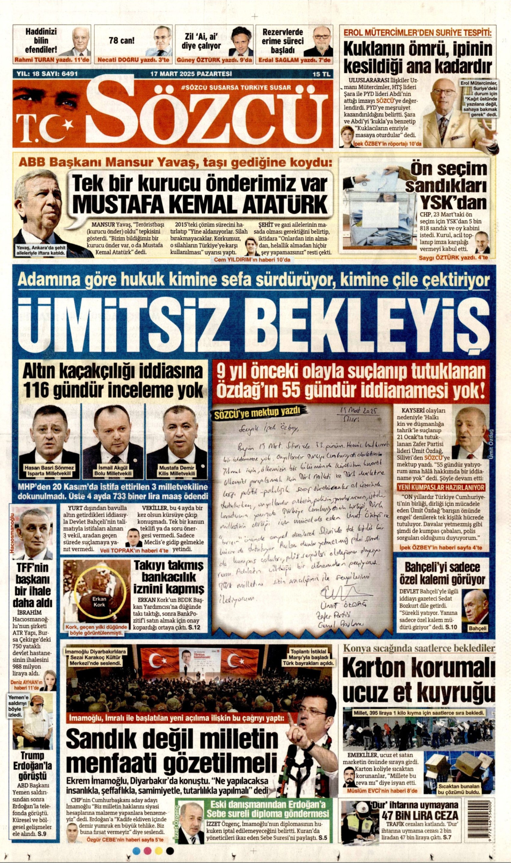 17 Mart 2025 gazete manşetleri