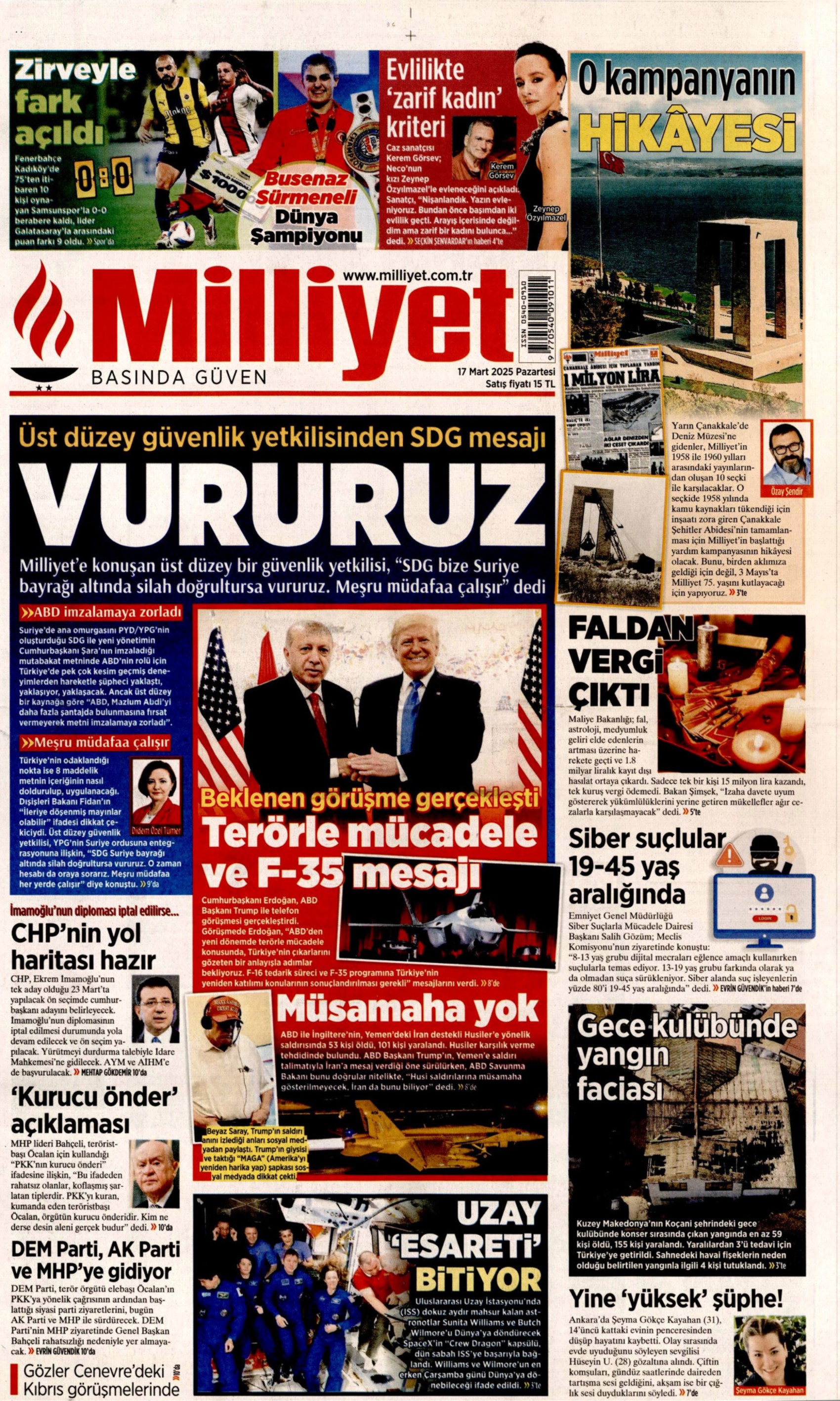 17 Mart 2025 gazete manşetleri