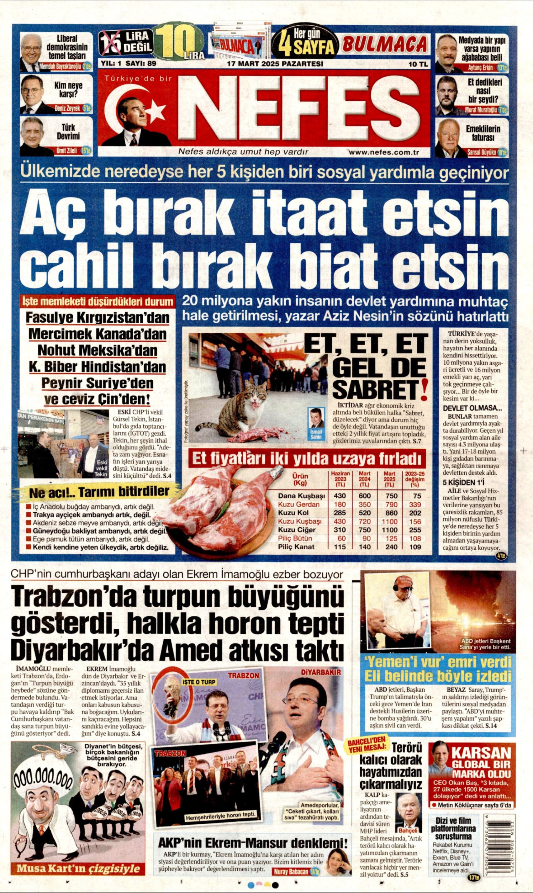 17 Mart 2025 gazete manşetleri