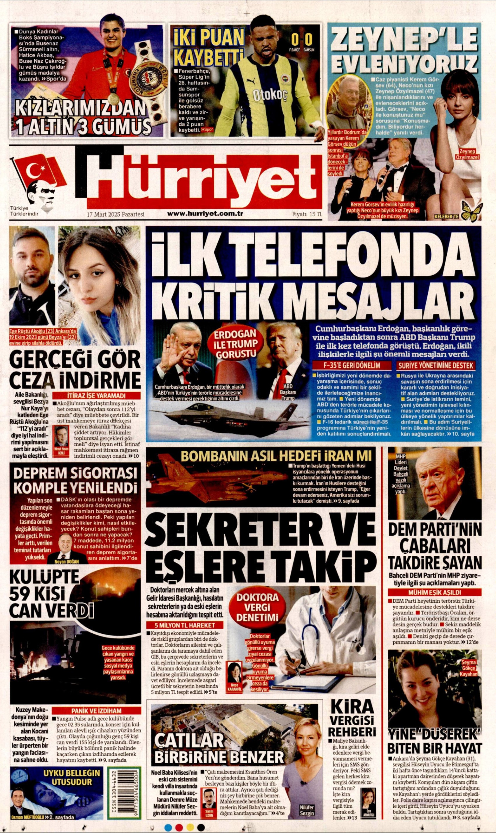 17 Mart 2025 gazete manşetleri