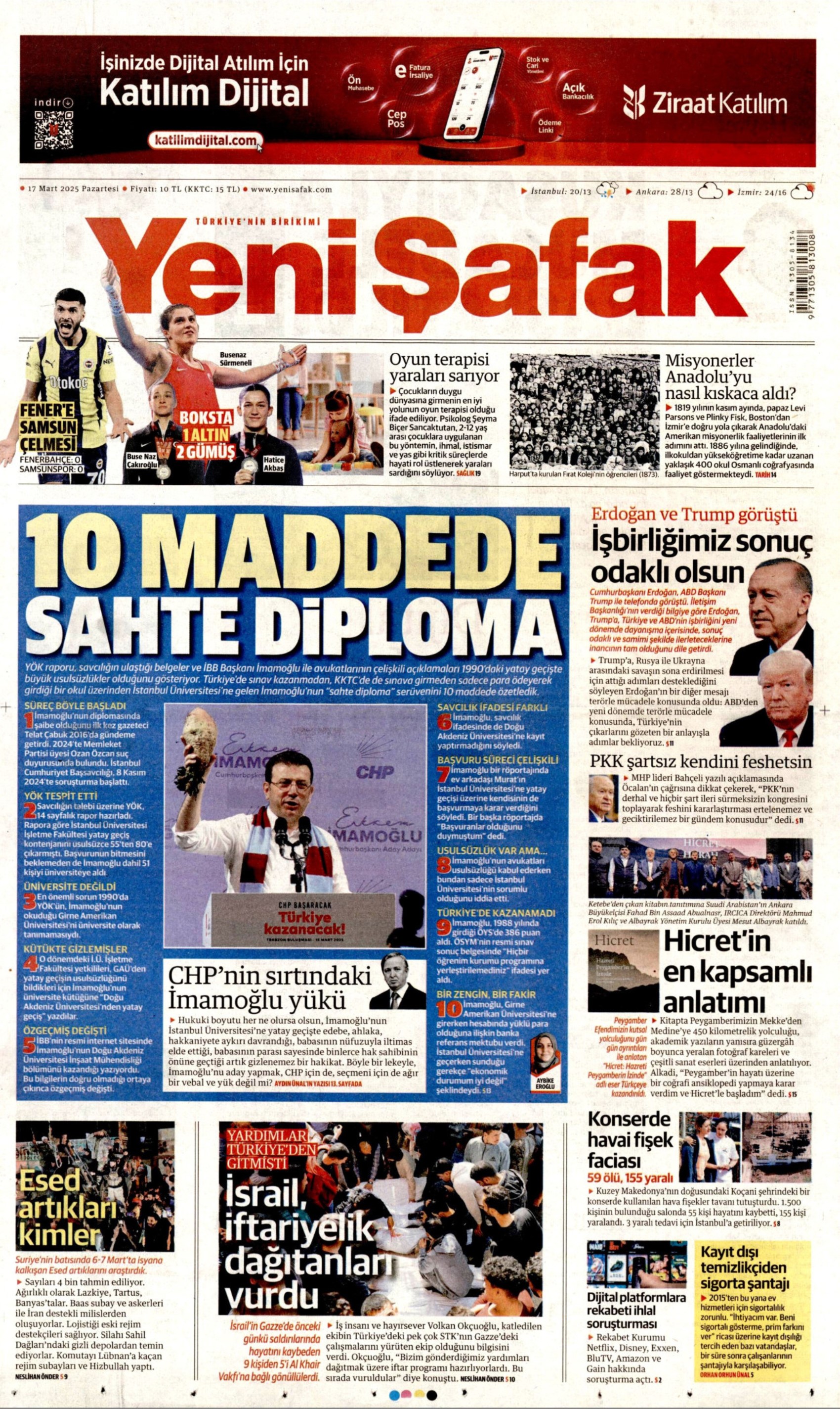 17 Mart 2025 gazete manşetleri