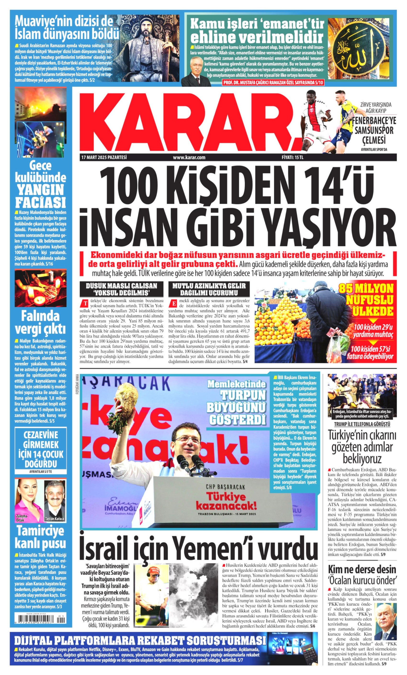 17 Mart 2025 gazete manşetleri