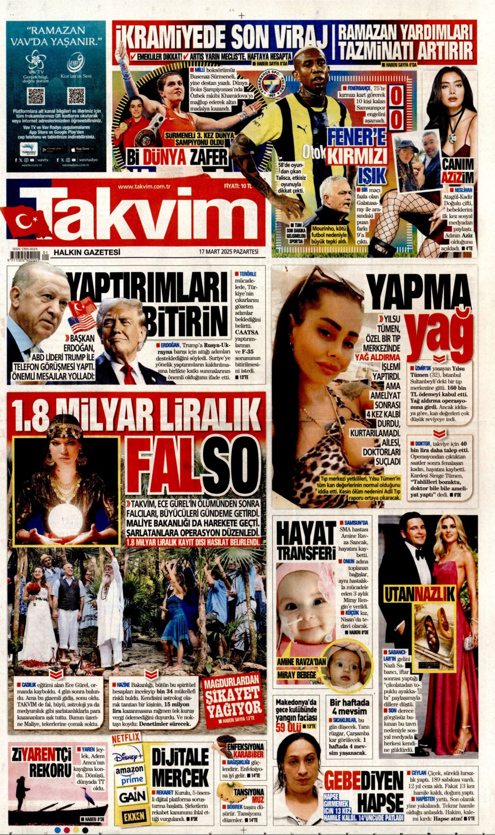 17 Mart 2025 gazete manşetleri