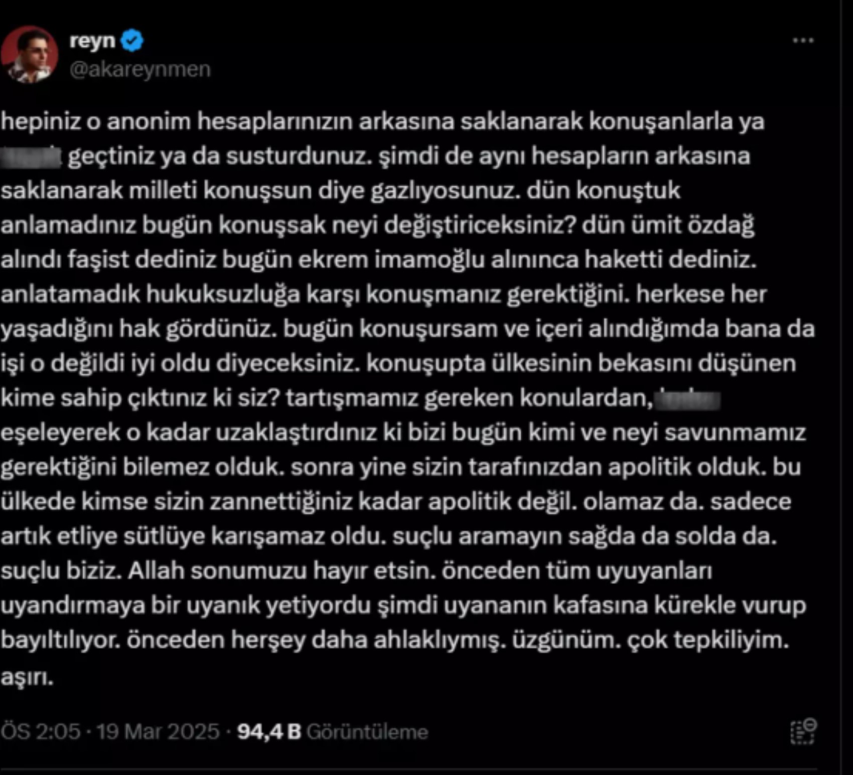 İmamoğlu'nun gözaltına alınmasına ünlülerden tepki! 'Hiçbirimiz güvende değiliz'