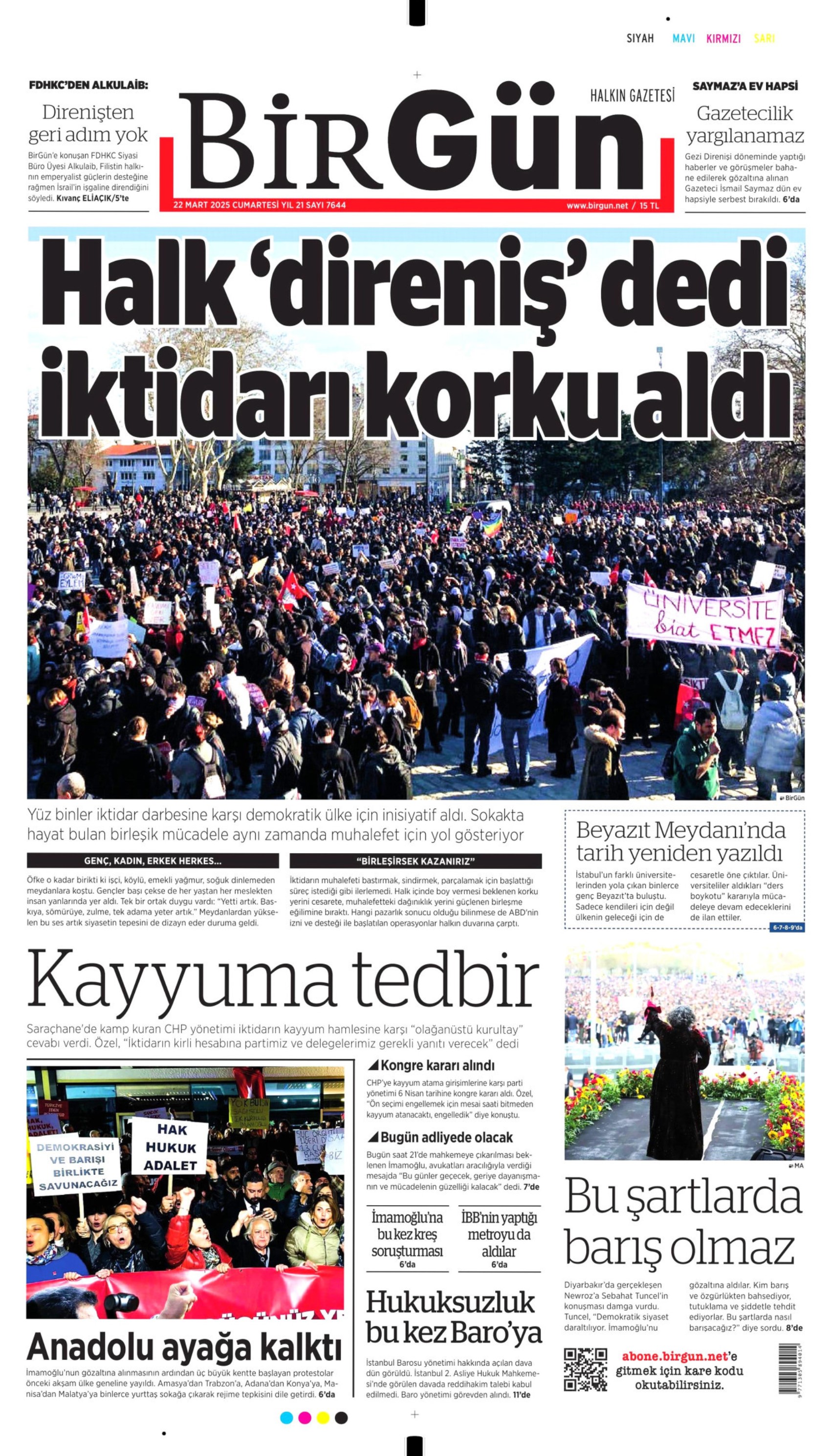 22 Mart 2025 gazete manşetleri: Yandaş medya Ekrem İmamoğlu protestolarını 'görmezden' geldi