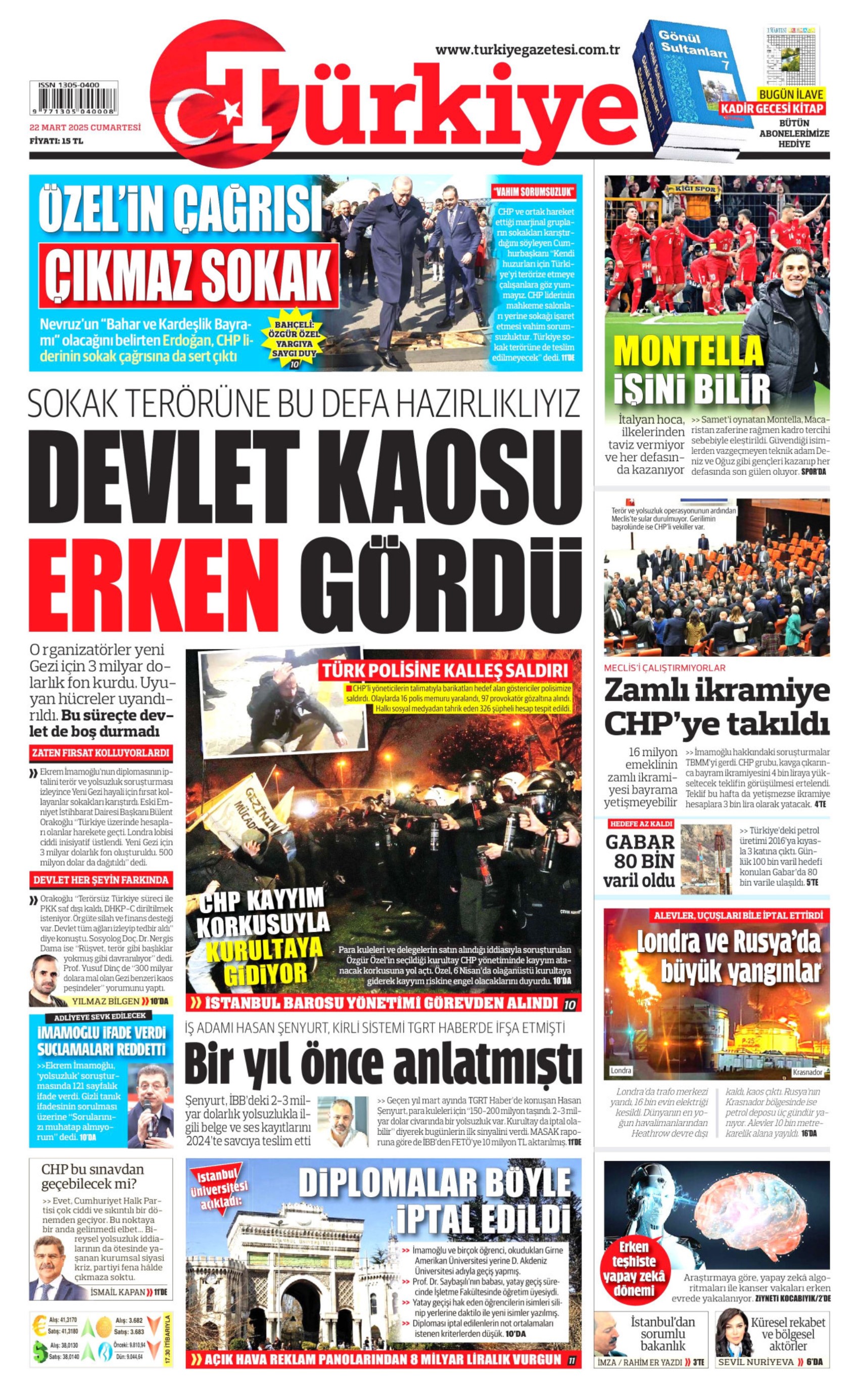 22 Mart 2025 gazete manşetleri: Yandaş medya Ekrem İmamoğlu protestolarını 'görmezden' geldi