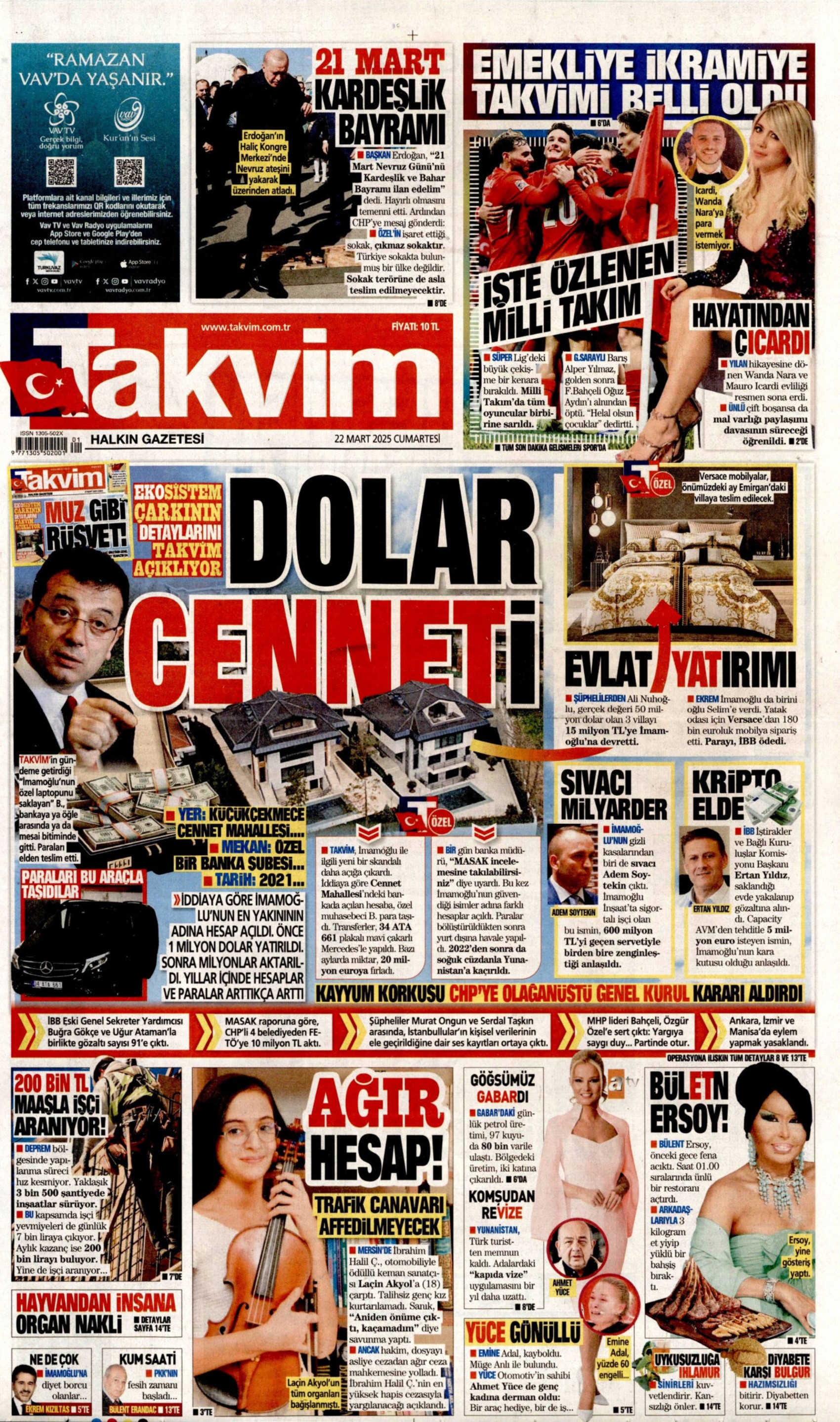 22 Mart 2025 gazete manşetleri: Yandaş medya Ekrem İmamoğlu protestolarını 'görmezden' geldi