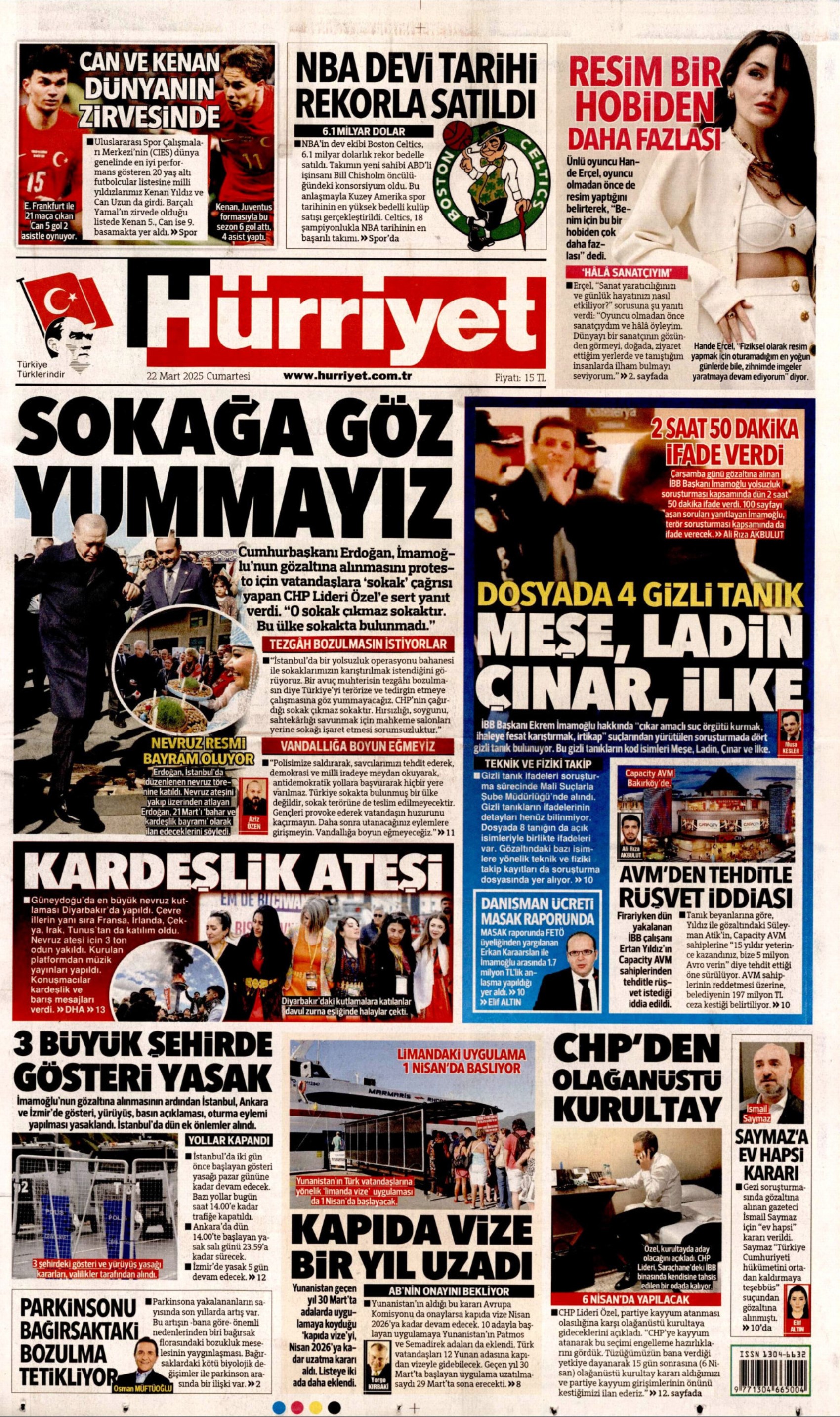 22 Mart 2025 gazete manşetleri: Yandaş medya Ekrem İmamoğlu protestolarını 'görmezden' geldi