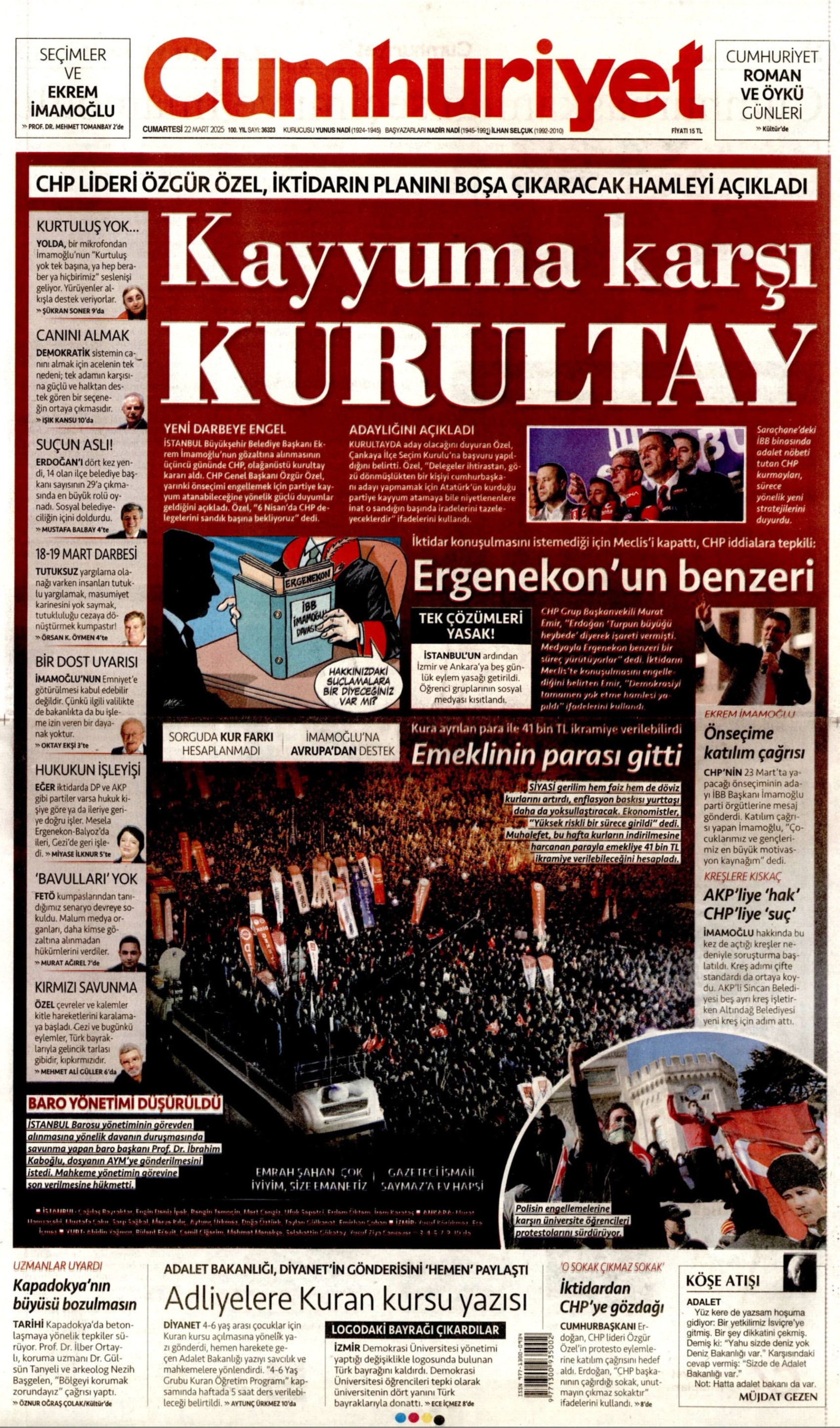 22 Mart 2025 gazete manşetleri: Yandaş medya Ekrem İmamoğlu protestolarını 'görmezden' geldi