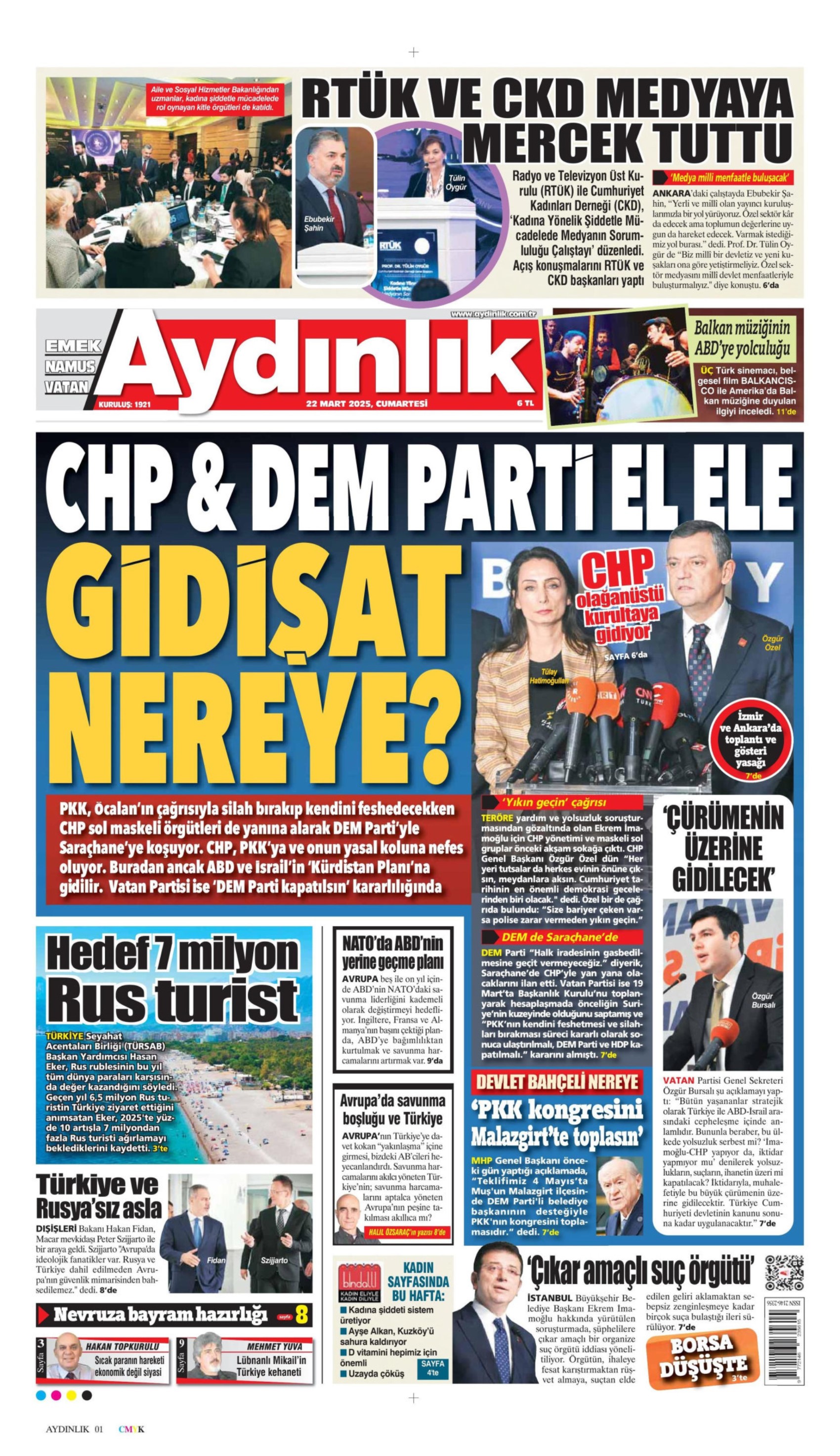 22 Mart 2025 gazete manşetleri: Yandaş medya Ekrem İmamoğlu protestolarını 'görmezden' geldi