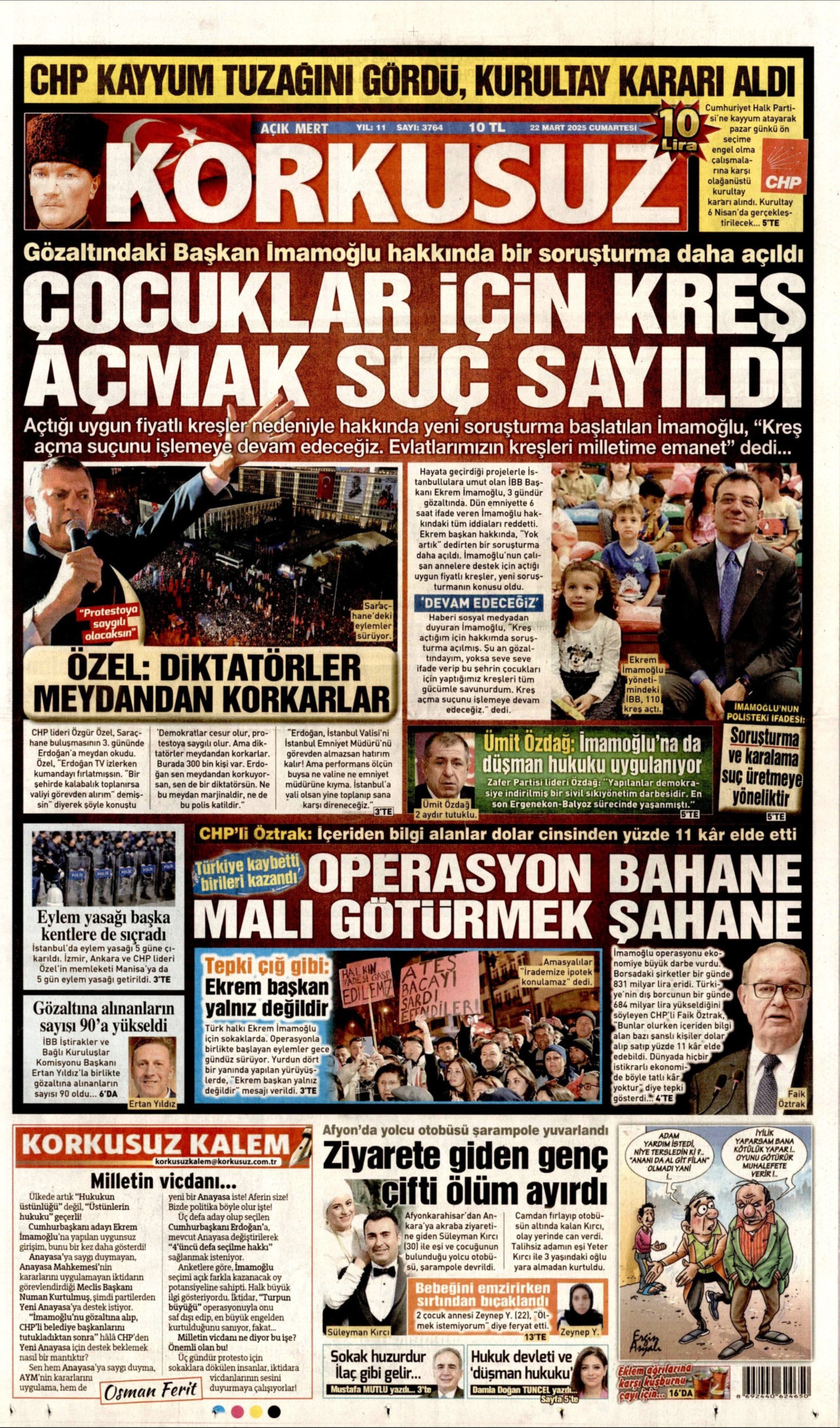 22 Mart 2025 gazete manşetleri: Yandaş medya Ekrem İmamoğlu protestolarını 'görmezden' geldi
