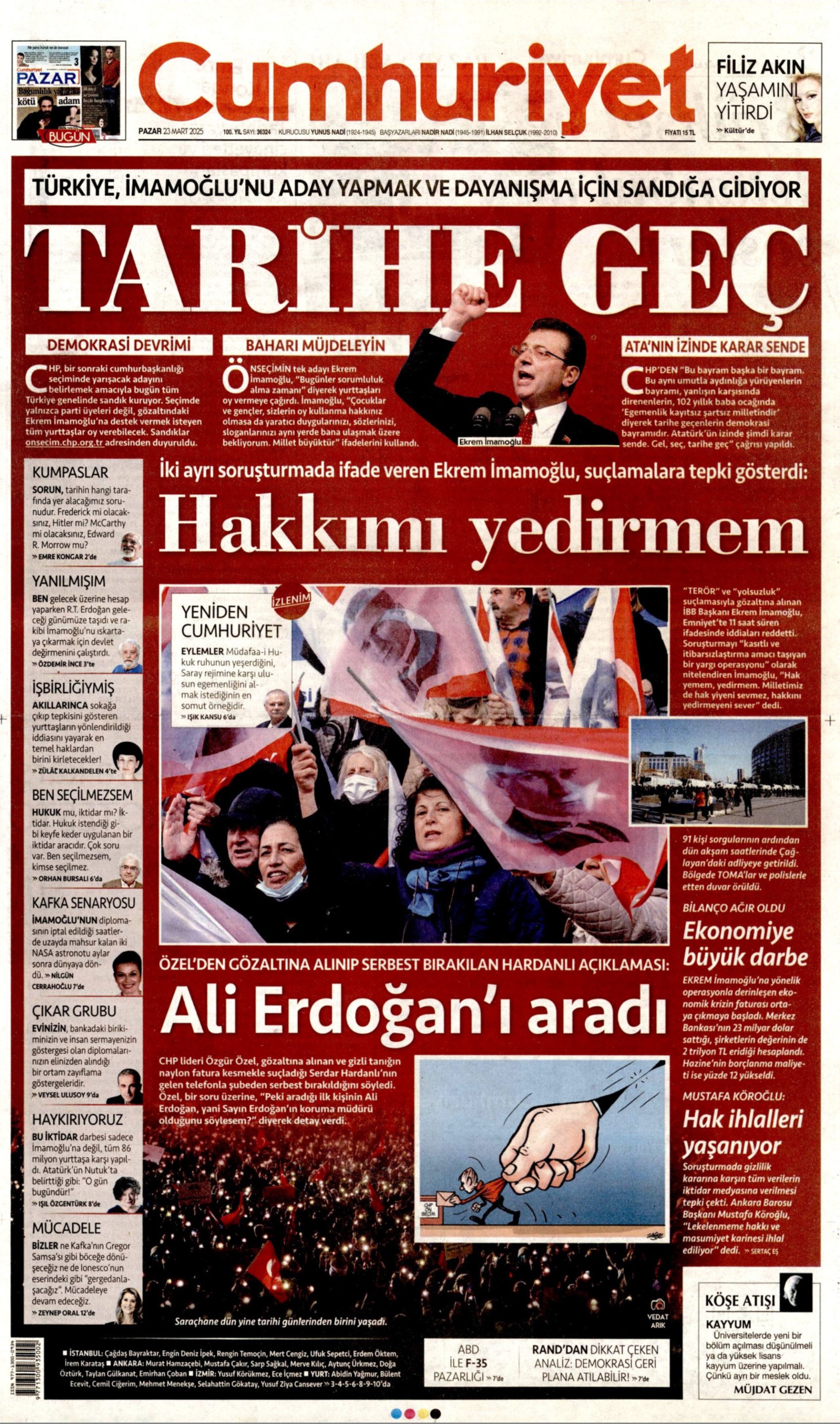 23 Mart 2025 gazete manşetleri: Gazeteler, İmamoğlu'nun emniyetteki ifadesini nasıl gördü?