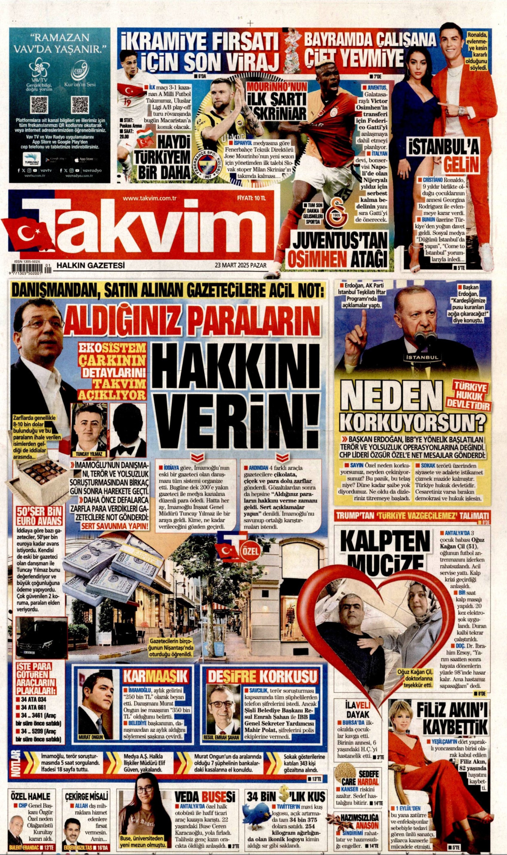 23 Mart 2025 gazete manşetleri: Gazeteler, İmamoğlu'nun emniyetteki ifadesini nasıl gördü?