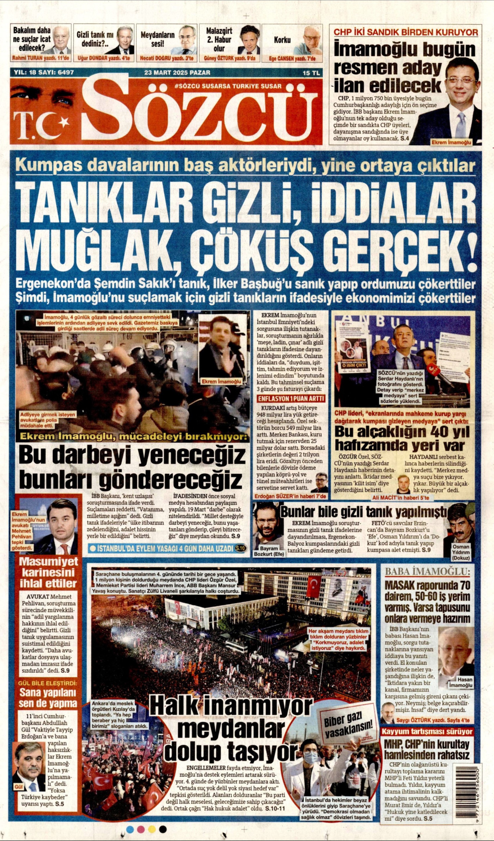 23 Mart 2025 gazete manşetleri: Gazeteler, İmamoğlu'nun emniyetteki ifadesini nasıl gördü?