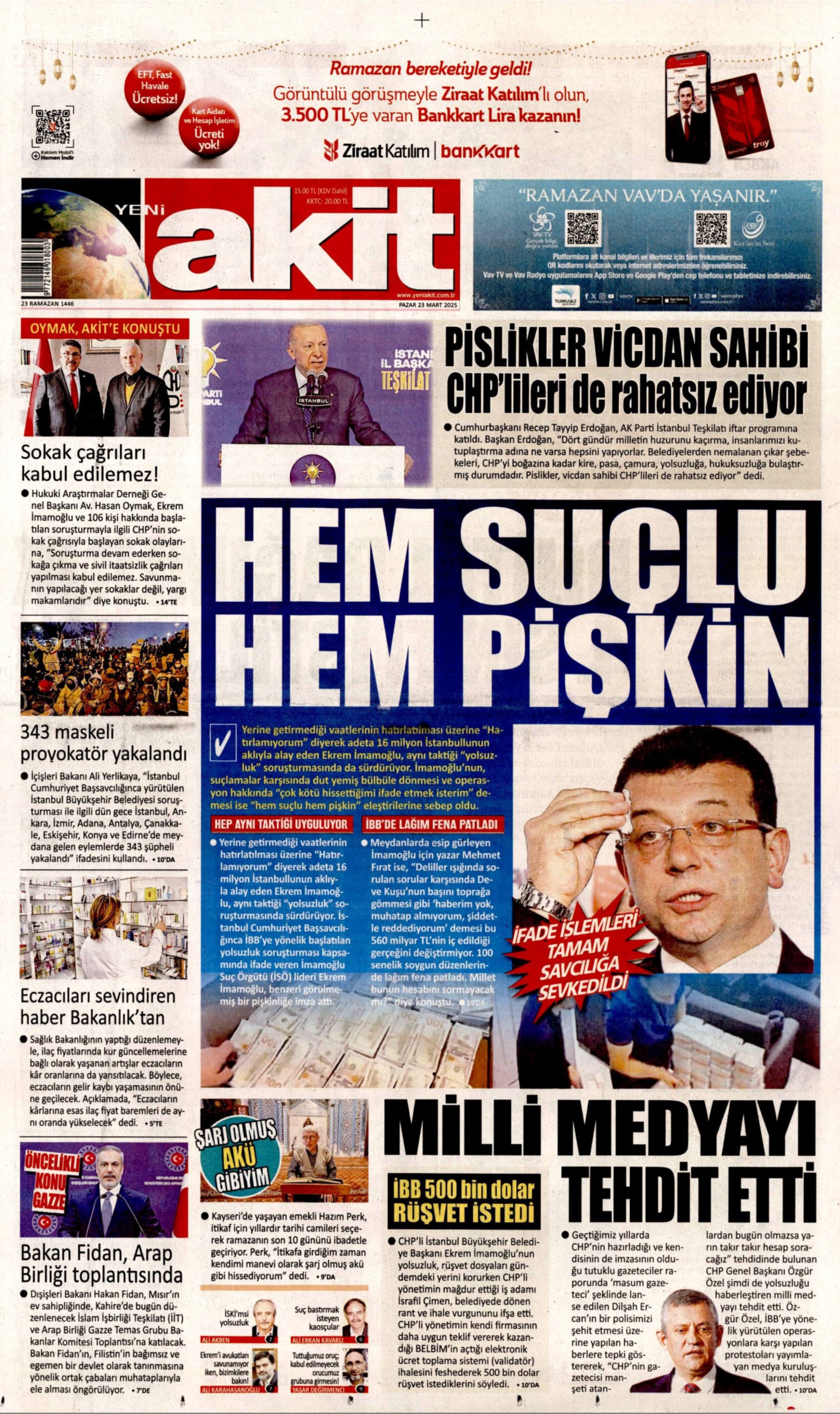 23 Mart 2025 gazete manşetleri: Gazeteler, İmamoğlu'nun emniyetteki ifadesini nasıl gördü?