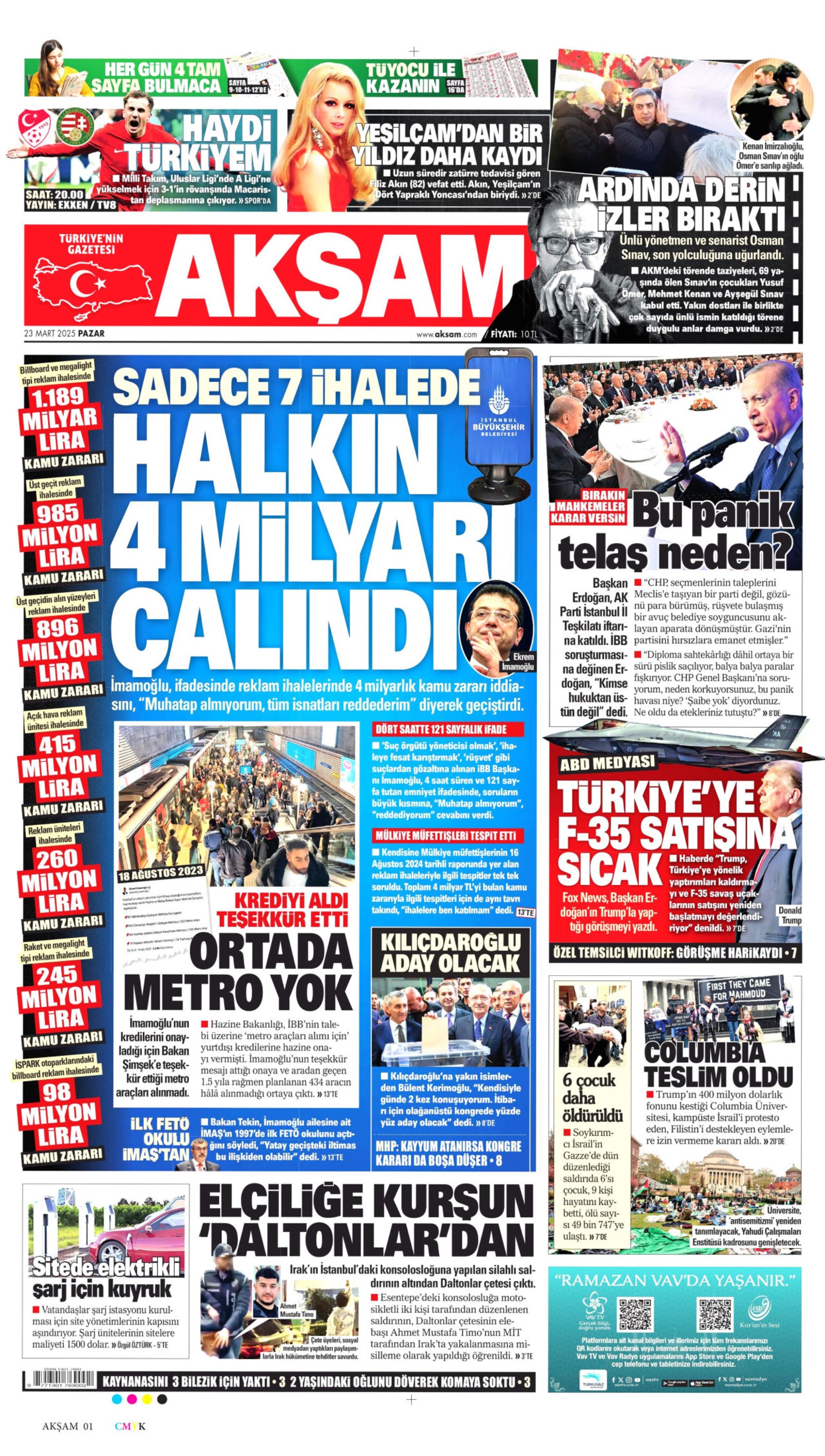 23 Mart 2025 gazete manşetleri: Gazeteler, İmamoğlu'nun emniyetteki ifadesini nasıl gördü?