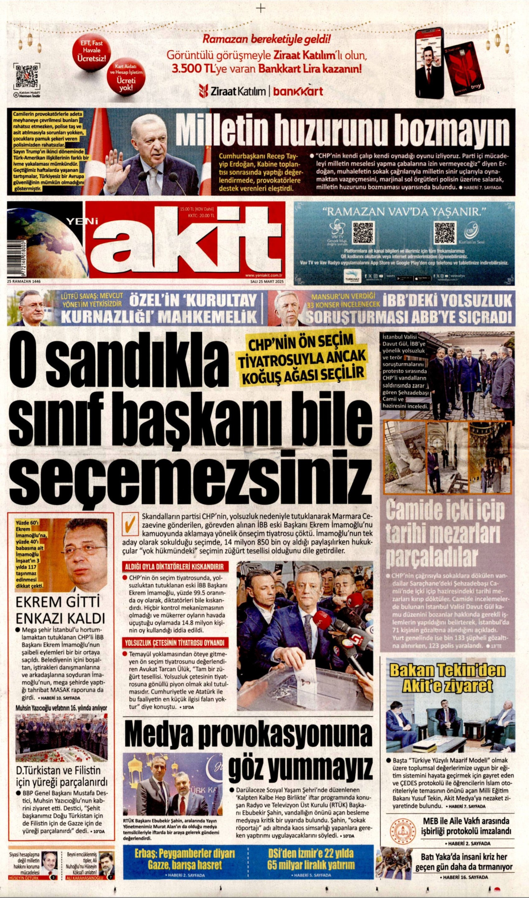 25 Mart 2025 gazete manşetleri: Gazeteler, yurt genelindeki İmamoğlu protestolarını nasıl gördü?