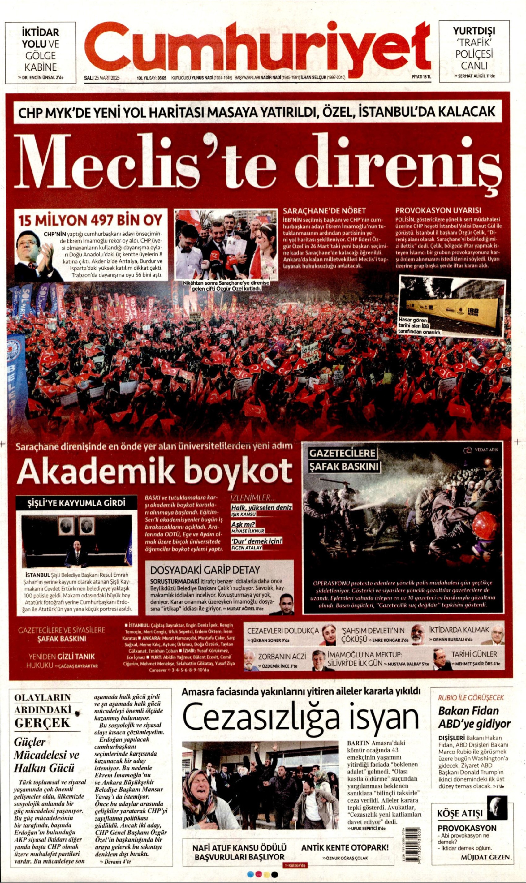 25 Mart 2025 gazete manşetleri: Gazeteler, yurt genelindeki İmamoğlu protestolarını nasıl gördü?
