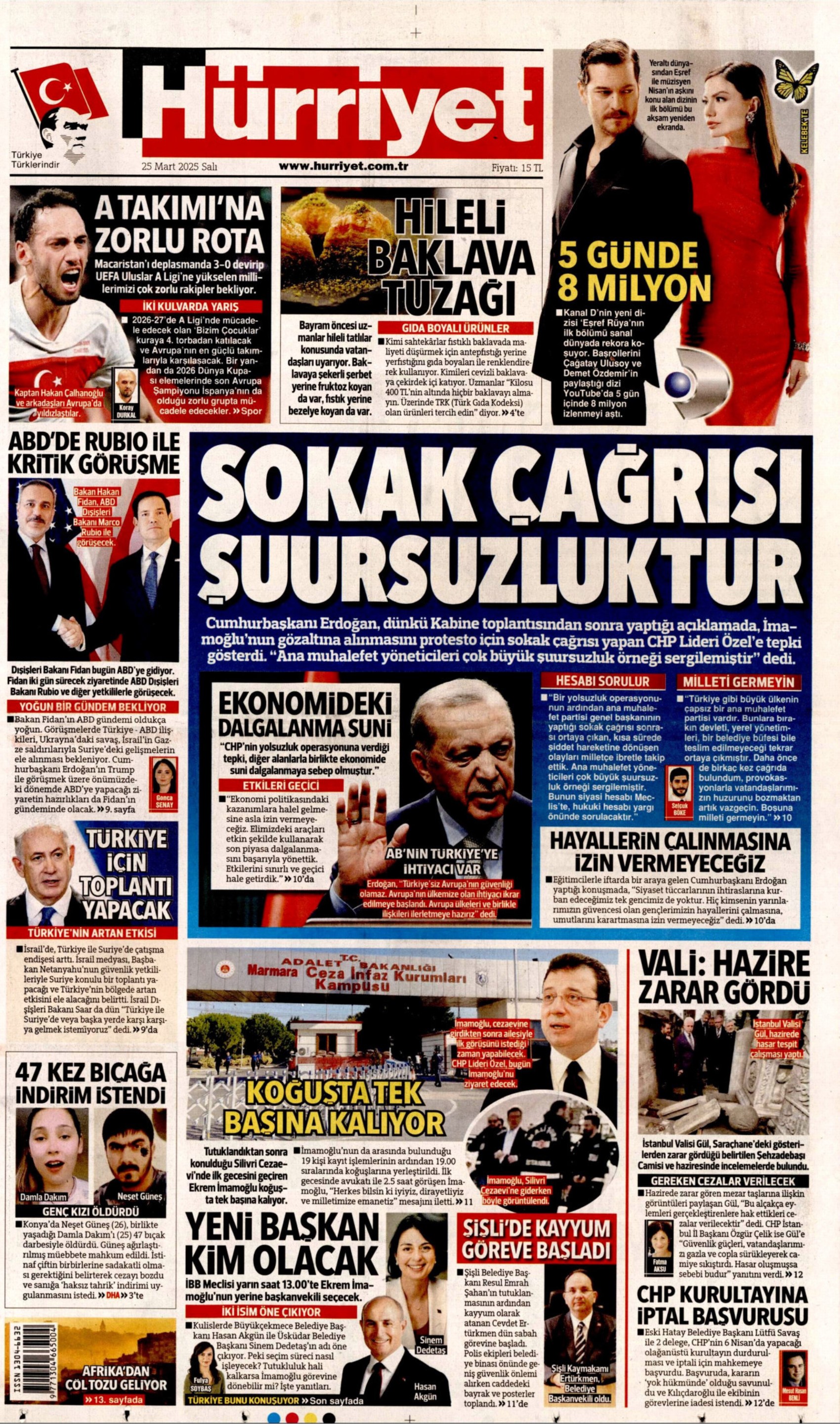 25 Mart 2025 gazete manşetleri: Gazeteler, yurt genelindeki İmamoğlu protestolarını nasıl gördü?