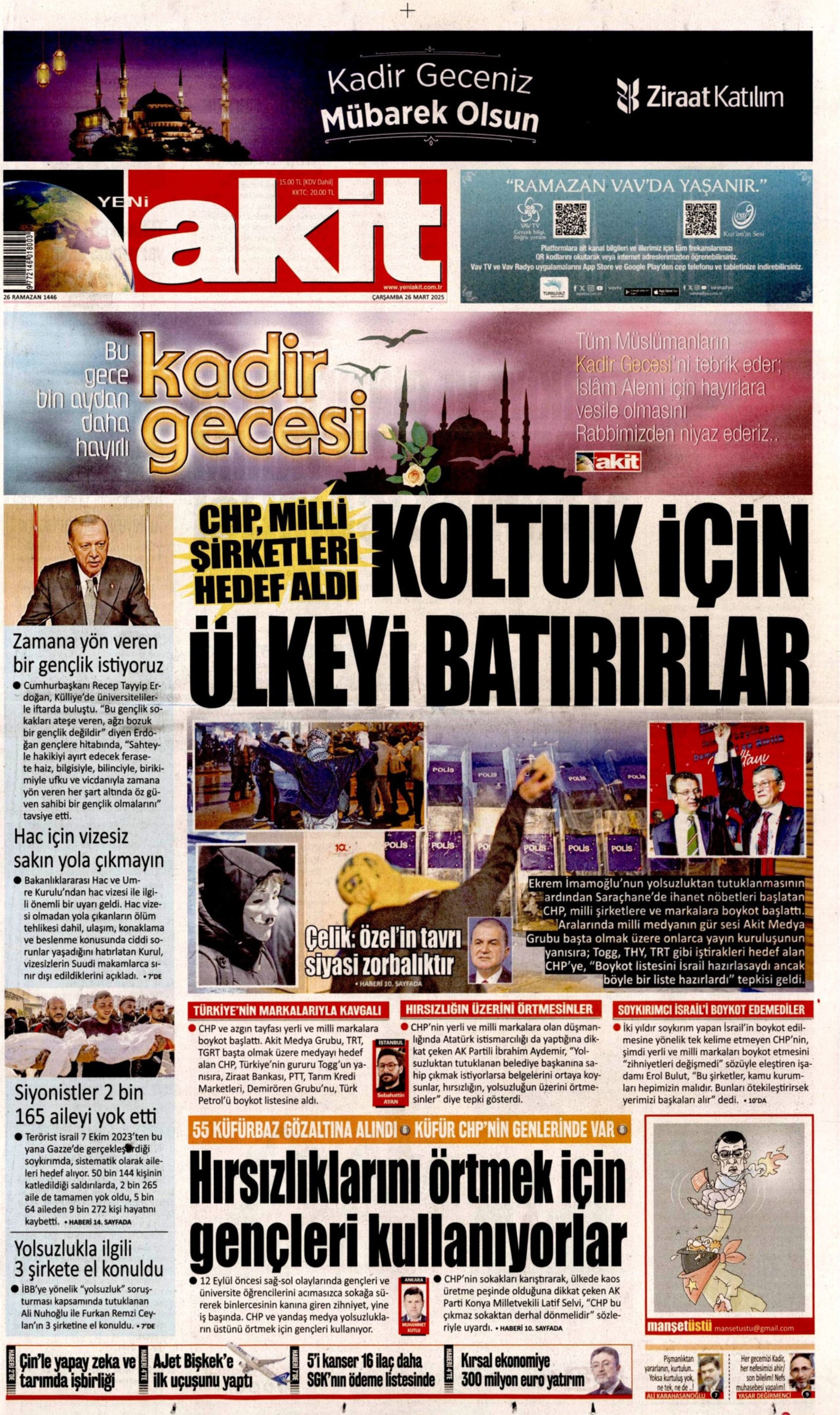26 Mart 2025 gazete manşetleri: Yandaş medyanın hedefinde Ekrem İmamoğlu ve İBB var