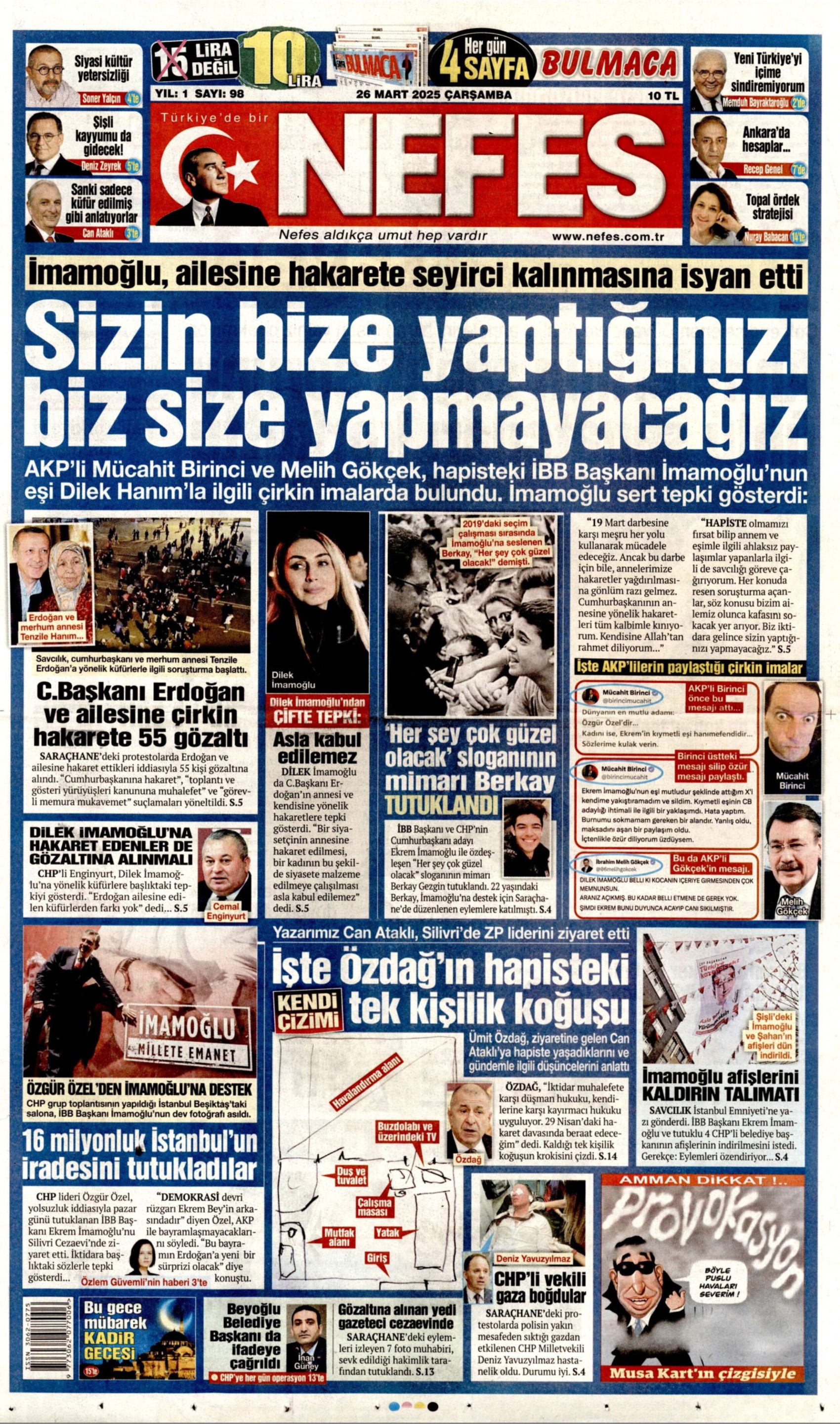 26 Mart 2025 gazete manşetleri: Yandaş medyanın hedefinde Ekrem İmamoğlu ve İBB var