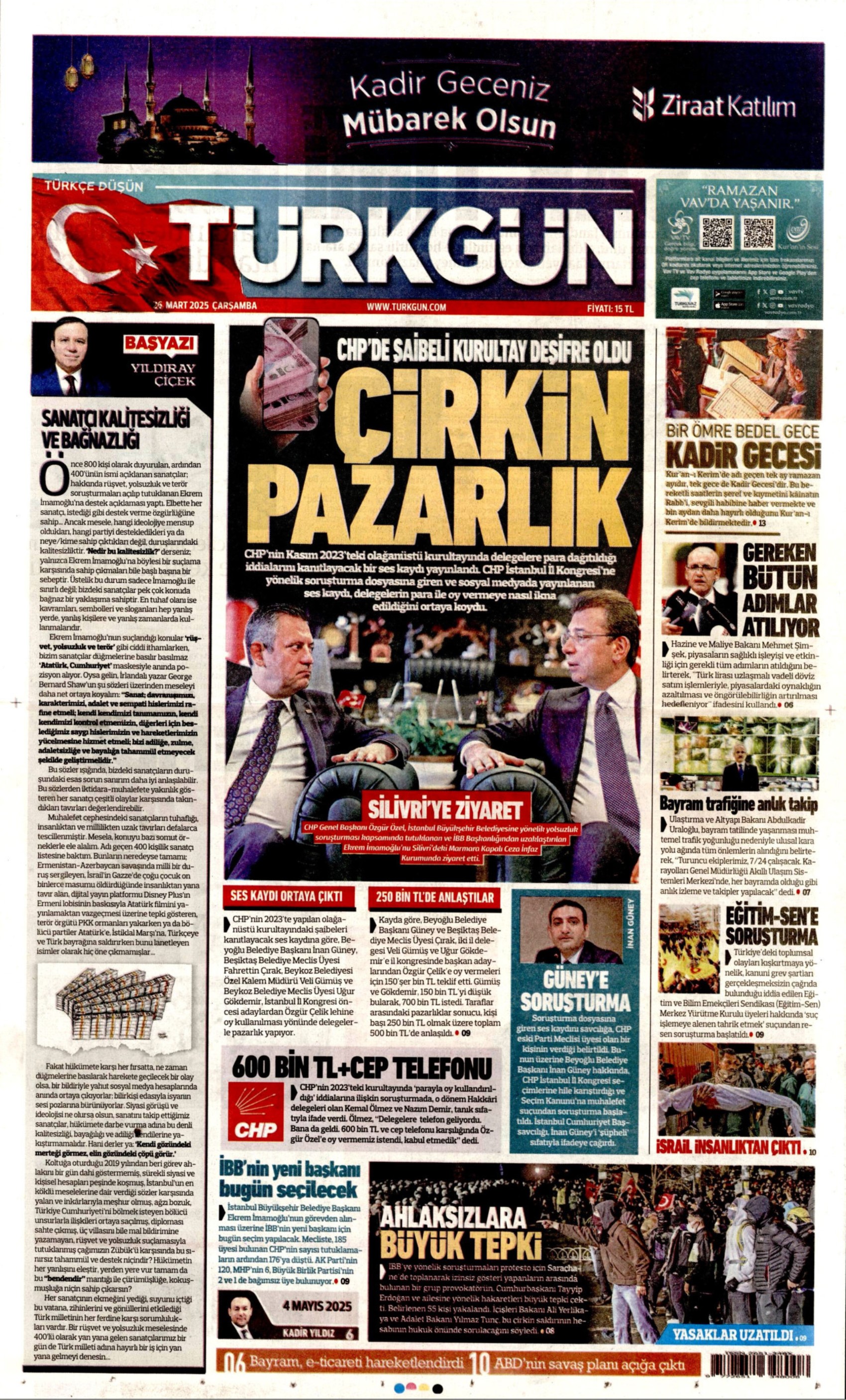 26 Mart 2025 gazete manşetleri: Yandaş medyanın hedefinde Ekrem İmamoğlu ve İBB var