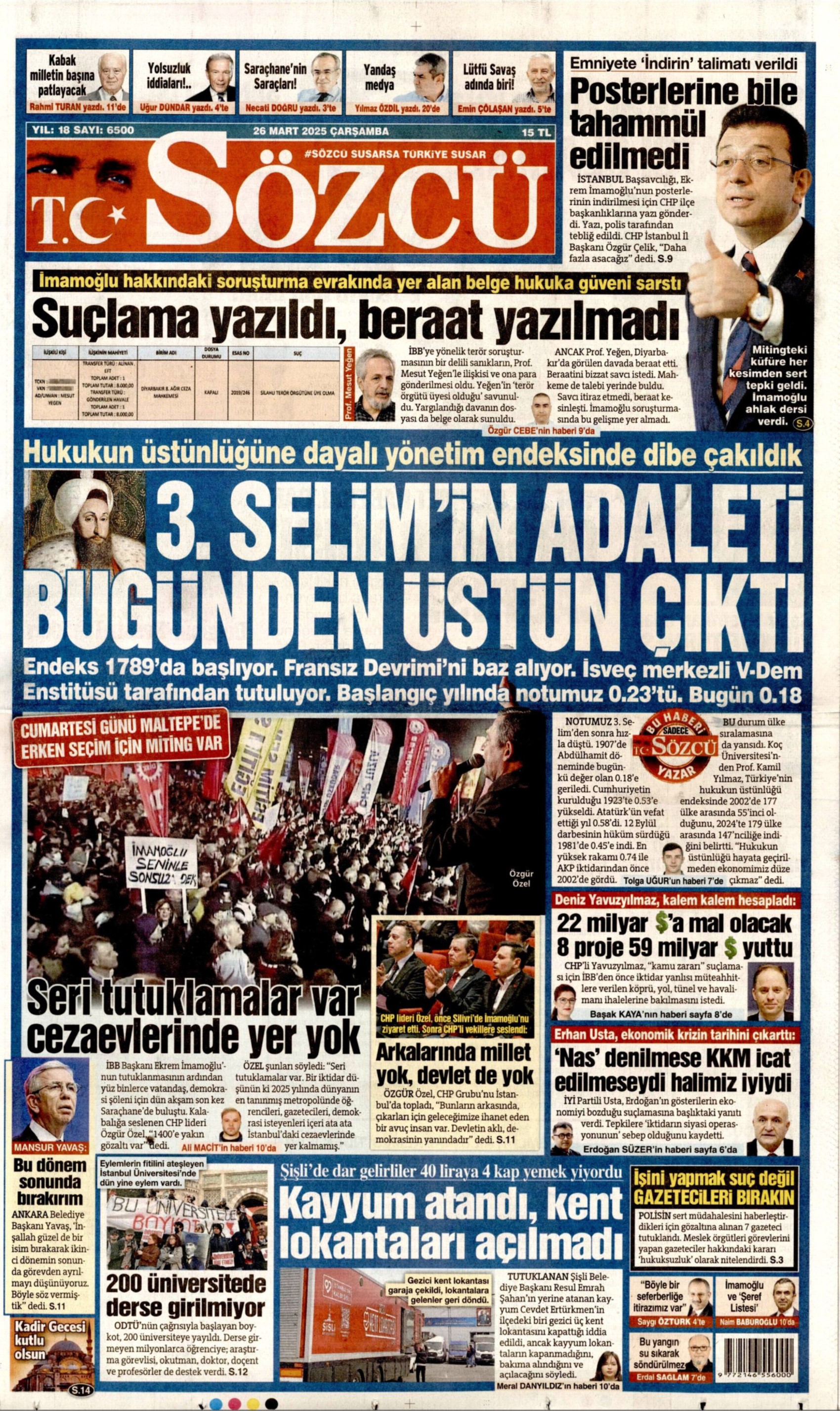 26 Mart 2025 gazete manşetleri: Yandaş medyanın hedefinde Ekrem İmamoğlu ve İBB var